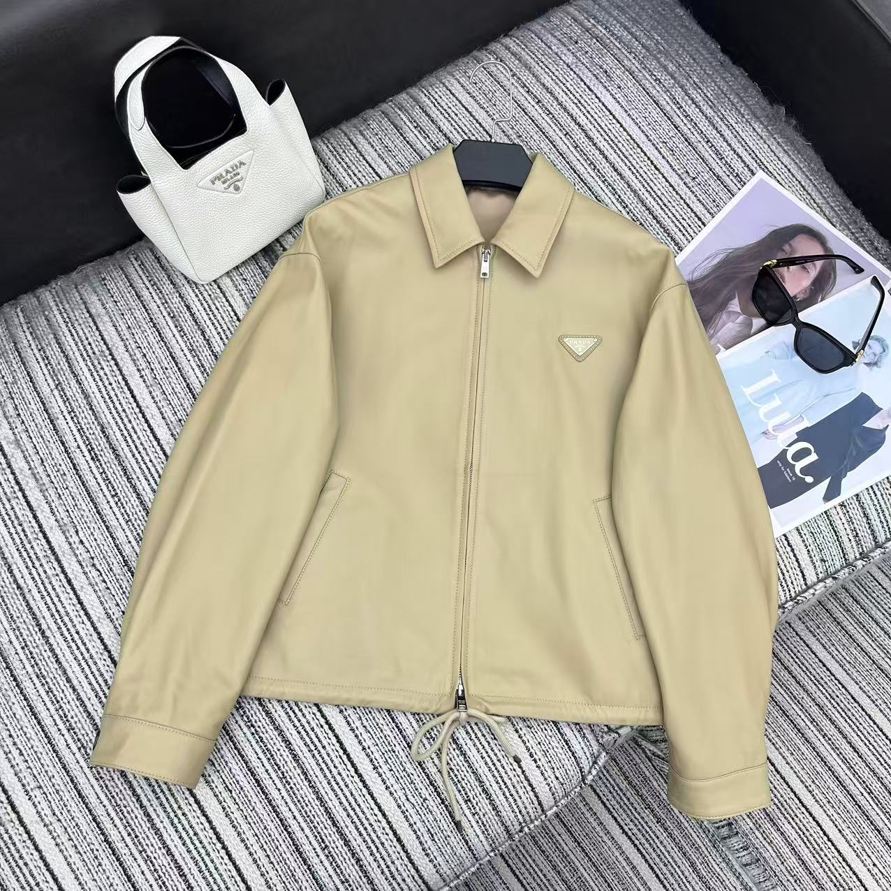 Prada Beige Cropped Leather Jacket