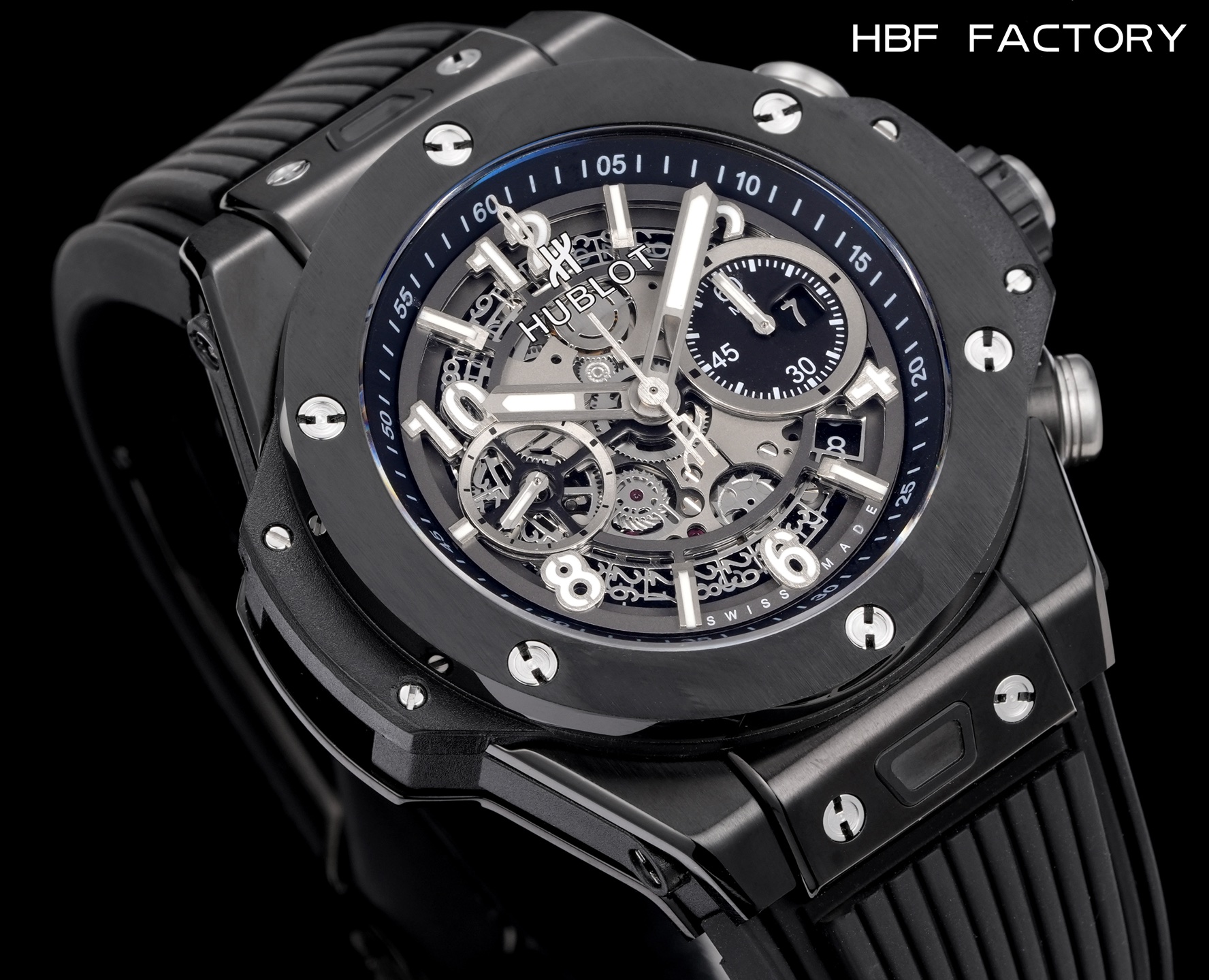 1650💰HBF  FACTORY  V2版 宇舶(恒宝)HUBLOT ——英勇无畏，拳拳出击，简称“HUB”“恒宝”，BigBang大爆炸元素材料计时码表v2版❶表壳采用进口316精钢材料 设计感爆炸❷搭载7750改“HUB1242”自动机芯 计时瞬启与一键飞返 完美还原原装功能 二次增重自动摆坨 达到更稳定的走时和超低返修率❸表带采用天然橡树橡胶表带 超强防水 柔软舒适❹表镜采用天然蓝宝石玻璃 耐磨耐刮 通透零瑕疵          作为一个年轻的品牌 宇舶以张扬的个性和独特的设计在高端制造下重抹一笔青春活力 将与大家一同感受年轻的自由！！！