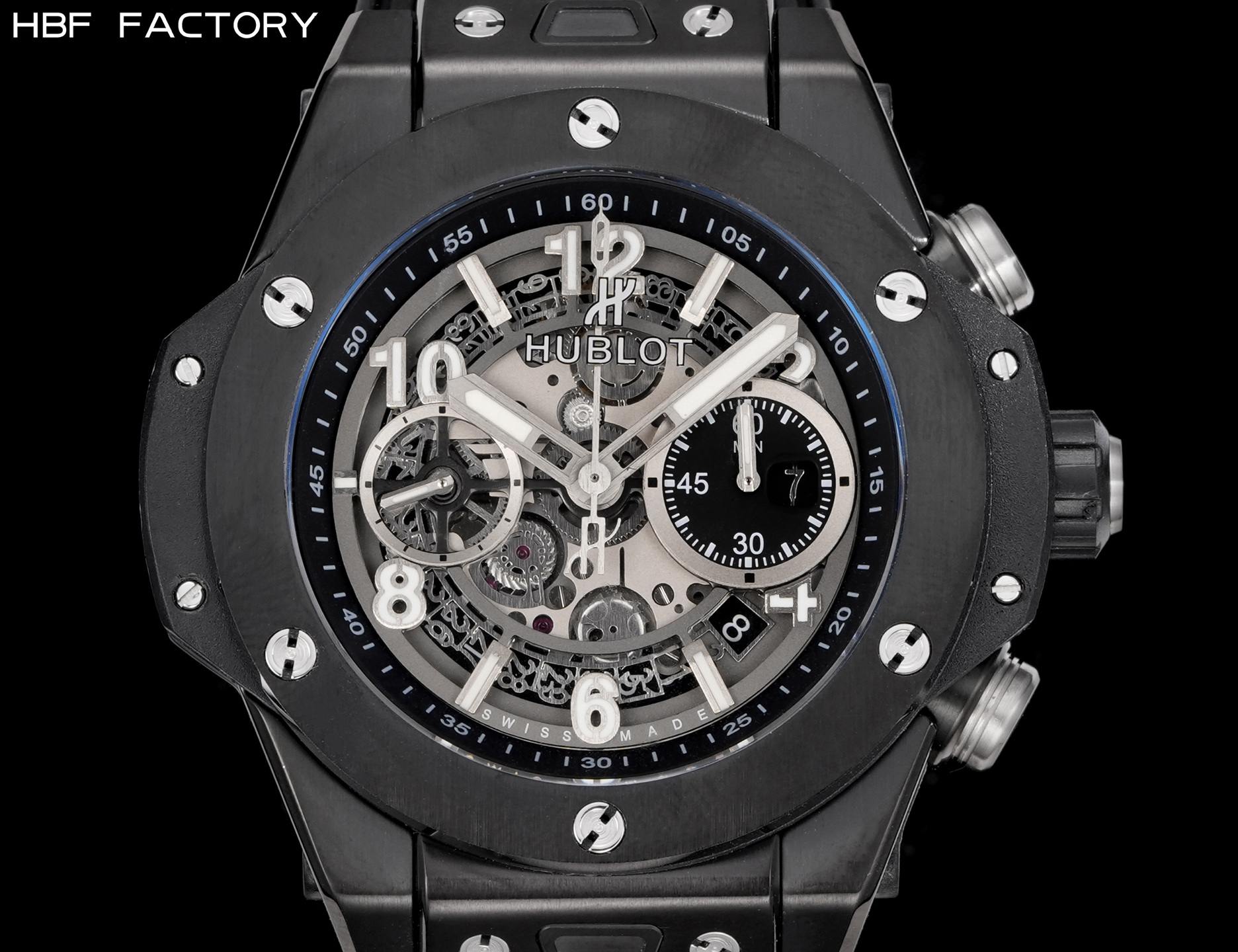 1650💰HBF  FACTORY  V2版 宇舶(恒宝)HUBLOT ——英勇无畏，拳拳出击，简称“HUB”“恒宝”，BigBang大爆炸元素材料计时码表v2版❶表壳采用进口316精钢材料 设计感爆炸❷搭载7750改“HUB1242”自动机芯 计时瞬启与一键飞返 完美还原原装功能 二次增重自动摆坨 达到更稳定的走时和超低返修率❸表带采用天然橡树橡胶表带 超强防水 柔软舒适❹表镜采用天然蓝宝石玻璃 耐磨耐刮 通透零瑕疵          作为一个年轻的品牌 宇舶以张扬的个性和独特的设计在高端制造下重抹一笔青春活力 将与大家一同感受年轻的自由！！！
