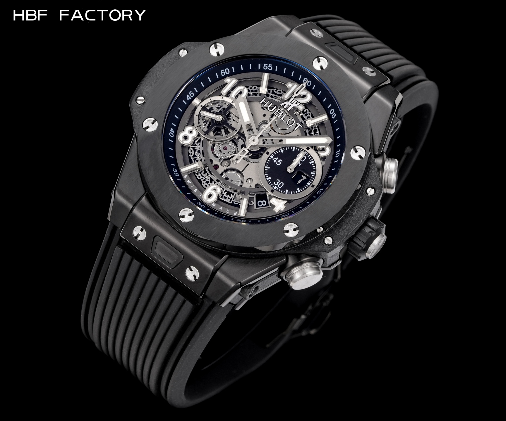 1650💰HBF  FACTORY  V2版 宇舶(恒宝)HUBLOT ——英勇无畏，拳拳出击，简称“HUB”“恒宝”，BigBang大爆炸元素材料计时码表v2版❶表壳采用进口316精钢材料 设计感爆炸❷搭载7750改“HUB1242”自动机芯 计时瞬启与一键飞返 完美还原原装功能 二次增重自动摆坨 达到更稳定的走时和超低返修率❸表带采用天然橡树橡胶表带 超强防水 柔软舒适❹表镜采用天然蓝宝石玻璃 耐磨耐刮 通透零瑕疵          作为一个年轻的品牌 宇舶以张扬的个性和独特的设计在高端制造下重抹一笔青春活力 将与大家一同感受年轻的自由！！！