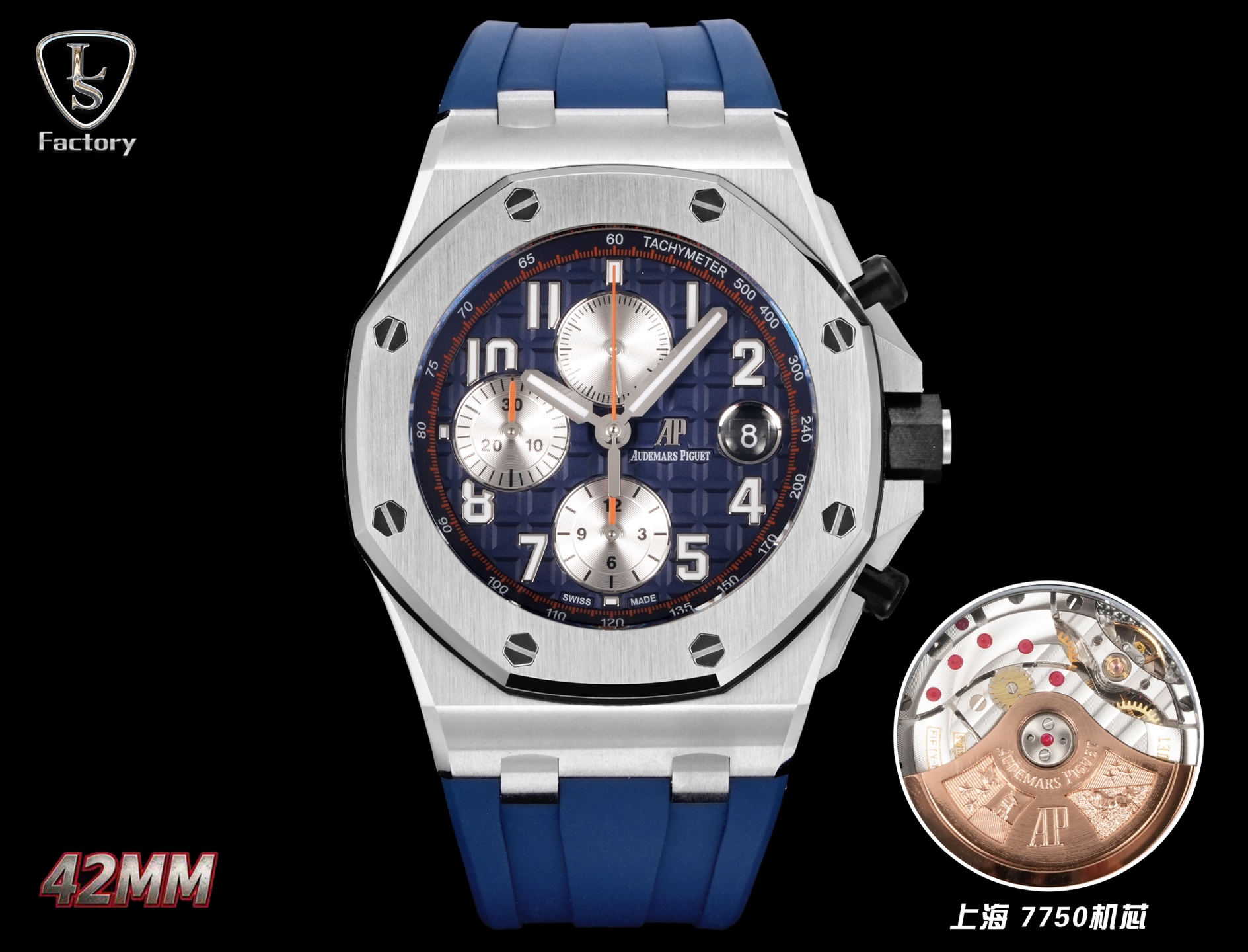 NO:819888,Tape Belt Steel Belt LS .Factory Audemars Piguet Royal Oak Offshore 26470 series, a new upgraded version, to eliminate fakes at first glance, turned out!  The Audemars Piguet Royal Oak Offshore Chronograph has a diameter of 42 mm, which is impeccable and can be called the ceiling level. 1. The movement adopts Shanghai (12 small seconds) modified Cal.3126/3840 movement. [Enlarge the magnifying glass calendar for better appearance] and the quality is more stable. 2. The case is made of Japanese 316 stainless steel, which shows that the steel case is brighter (non-market ordinary 306 steel) 3.  The mirror is made of sapphire glass. 4. The strap is made of imported fluorine rubber tape, which is more comfortable to wear and feels better. 5. The dial is upgraded. The dial pattern is slow-cut by CNC (not hydraulic type). The finished pattern is clear. The iconic squares are now connected to each other by crosses.,,audemars19860909胶带皮带 钢带 LS .Factory 爱彼 Audemars Piguet  皇家橡树离岸型 26470 系列,全新升级版,杜绝一眼假,横空出世！ 爱彼皇家橡树离岸型计时腕表采用42 毫米的表径,做到无可挑剔,堪称天花板级别 1, 机芯采用上海（12 小秒）改 Cal.3126/3840机芯,【加大放大镜日历,更佳美观】质量更稳定. 2, 表壳采用日本 316 精钢打造,显示出钢壳更佳鲜亮（非市场用普通 306 钢） 3, 镜面采用蓝宝石玻璃镜面 4, 表带采用进口氟橡胶胶带,配带起来更加舒服,手感更好 5, 表盘升级,表盘纹路由CNC慢冼（非油压式）,成品纹路清晰,标志性的方形现在通过十字相互连接.,,audemars,Watch