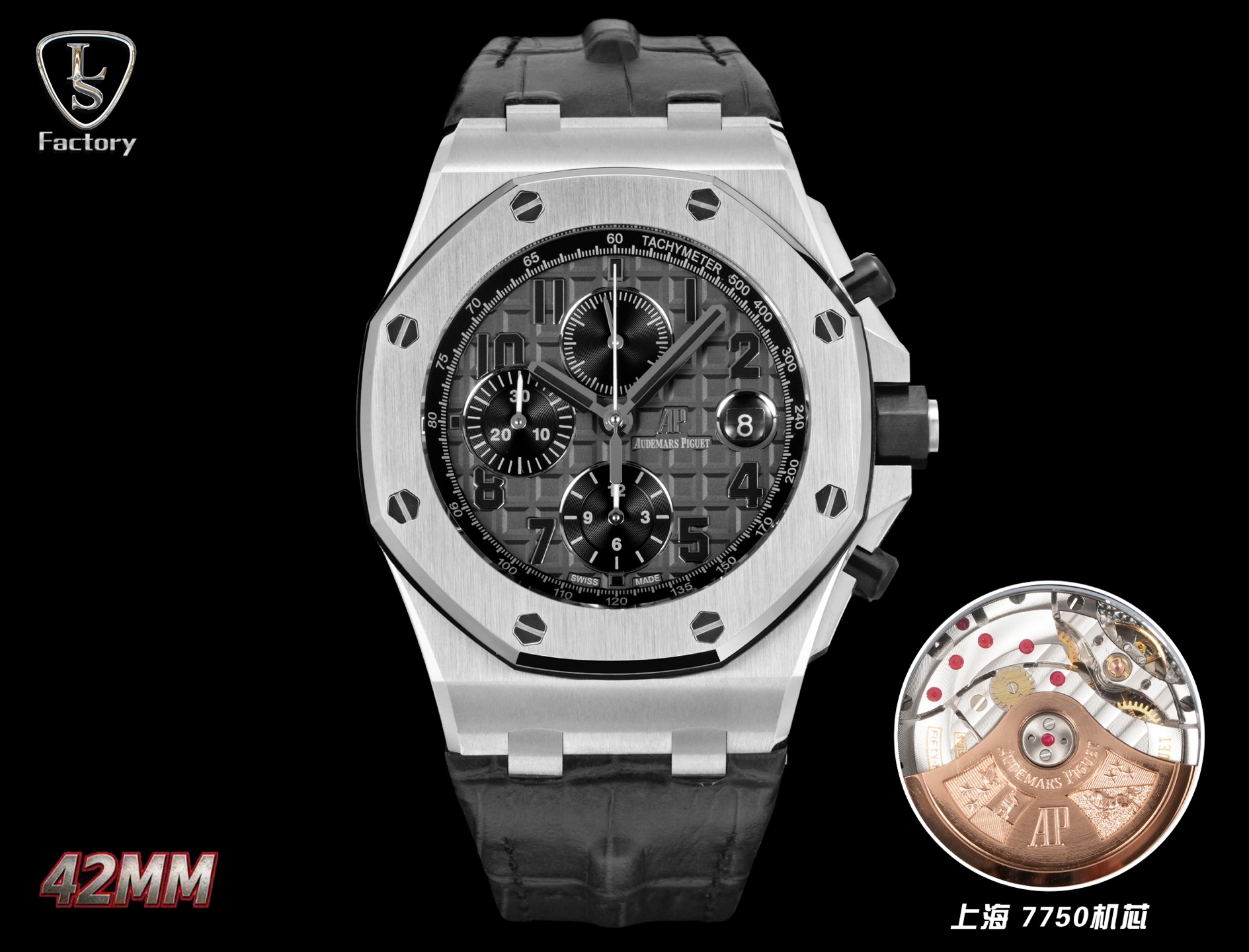 NO:819894,Tape Belt Steel Belt LS .Factory Audemars Piguet Royal Oak Offshore 26470 series, a new upgraded version, to eliminate fakes at first glance, turned out!  The Audemars Piguet Royal Oak Offshore Chronograph has a diameter of 42 mm, which is impeccable and can be called the ceiling level. 1. The movement adopts Shanghai (12 small seconds) modified Cal.3126/3840 movement. [Enlarge the magnifying glass calendar for better appearance] and the quality is more stable. 2. The case is made of Japanese 316 stainless steel, which shows that the steel case is brighter (non-market ordinary 306 steel) 3.  The mirror is made of sapphire glass. 4. The strap is made of imported fluorine rubber tape, which is more comfortable to wear and feels better. 5. The dial is upgraded. The dial pattern is slow-cut by CNC (not hydraulic type). The finished pattern is clear. The iconic squares are now connected to each other by crosses.,,audemars19860909胶带皮带 钢带 LS .Factory 爱彼 Audemars Piguet  皇家橡树离岸型 26470 系列,全新升级版,杜绝一眼假,横空出世！ 爱彼皇家橡树离岸型计时腕表采用42 毫米的表径,做到无可挑剔,堪称天花板级别 1, 机芯采用上海（12 小秒）改 Cal.3126/3840机芯,【加大放大镜日历,更佳美观】质量更稳定. 2, 表壳采用日本 316 精钢打造,显示出钢壳更佳鲜亮（非市场用普通 306 钢） 3, 镜面采用蓝宝石玻璃镜面 4, 表带采用进口氟橡胶胶带,配带起来更加舒服,手感更好 5, 表盘升级,表盘纹路由CNC慢冼（非油压式）,成品纹路清晰,标志性的方形现在通过十字相互连接.,,audemars,Watch