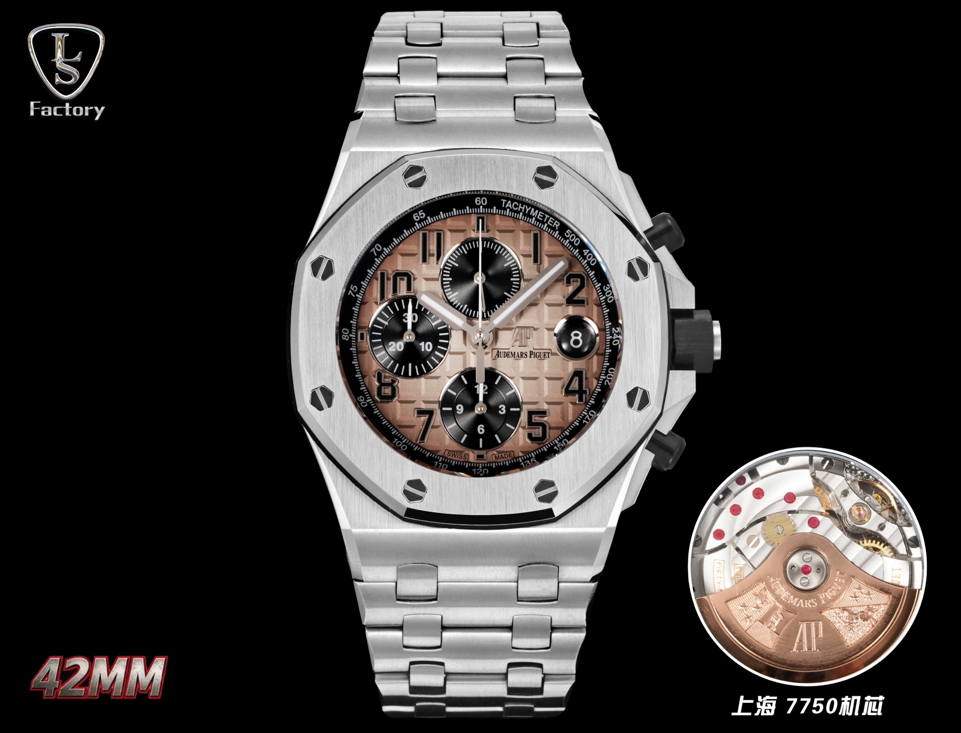 NO:819901,Tape Belt Steel Belt LS .Factory Audemars Piguet Royal Oak Offshore 26470 series, a new upgraded version, to eliminate fakes at first glance, turned out!  The Audemars Piguet Royal Oak Offshore Chronograph has a diameter of 42 mm, which is impeccable and can be called the ceiling level. 1. The movement adopts Shanghai (12 small seconds) modified Cal.3126/3840 movement. [Enlarge the magnifying glass calendar for better appearance] and the quality is more stable. 2. The case is made of Japanese 316 stainless steel, which shows that the steel case is brighter (non-market ordinary 306 steel) 3.  The mirror is made of sapphire glass. 4. The strap is made of imported fluorine rubber tape, which is more comfortable to wear and feels better. 5. The dial is upgraded. The dial pattern is slow-cut by CNC (not hydraulic type). The finished pattern is clear. The iconic squares are now connected to each other by crosses.,,audemars19860909胶带皮带 钢带 LS .Factory 爱彼 Audemars Piguet  皇家橡树离岸型 26470 系列,全新升级版,杜绝一眼假,横空出世！ 爱彼皇家橡树离岸型计时腕表采用42 毫米的表径,做到无可挑剔,堪称天花板级别 1, 机芯采用上海（12 小秒）改 Cal.3126/3840机芯,【加大放大镜日历,更佳美观】质量更稳定. 2, 表壳采用日本 316 精钢打造,显示出钢壳更佳鲜亮（非市场用普通 306 钢） 3, 镜面采用蓝宝石玻璃镜面 4, 表带采用进口氟橡胶胶带,配带起来更加舒服,手感更好 5, 表盘升级,表盘纹路由CNC慢冼（非油压式）,成品纹路清晰,标志性的方形现在通过十字相互连接.,,audemars,Watch