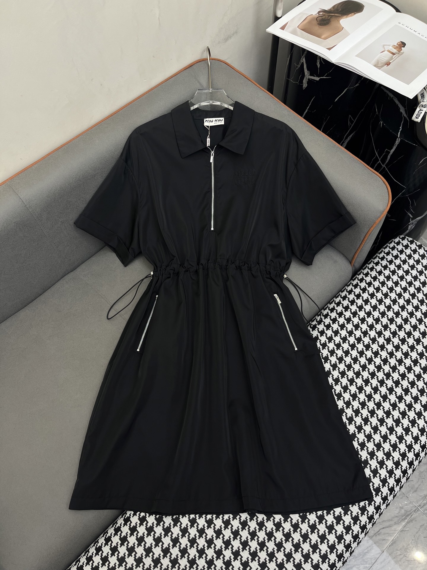 Miu Miu 25SS Embroidered Letter Dress - Drawstring Waist, High Quality 6 i1747732700841 9928 0 4
