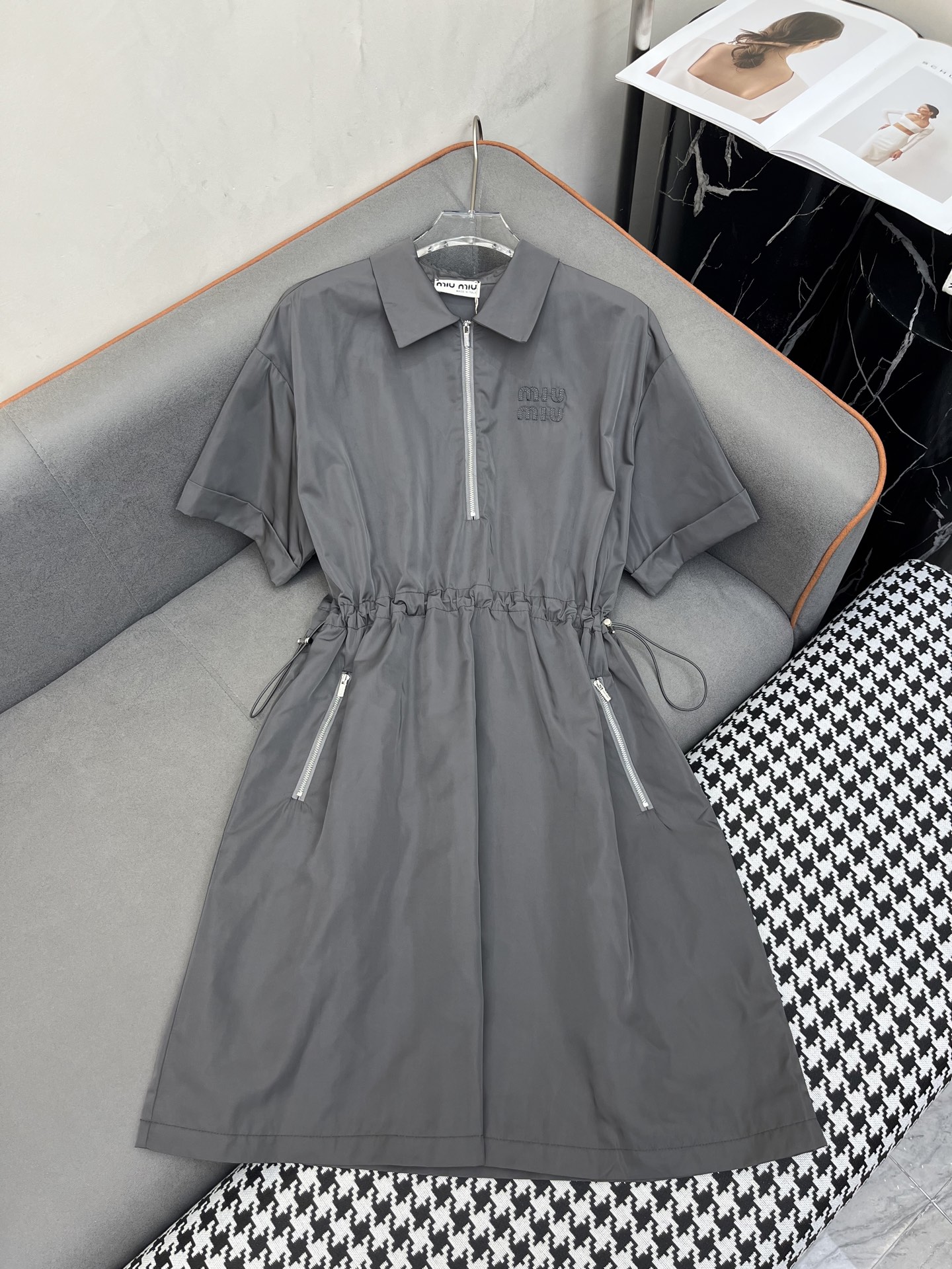 Miu Miu 25SS Embroidered Letter Dress - Drawstring Waist, High Quality 7 i1747732700856 2404 0 5