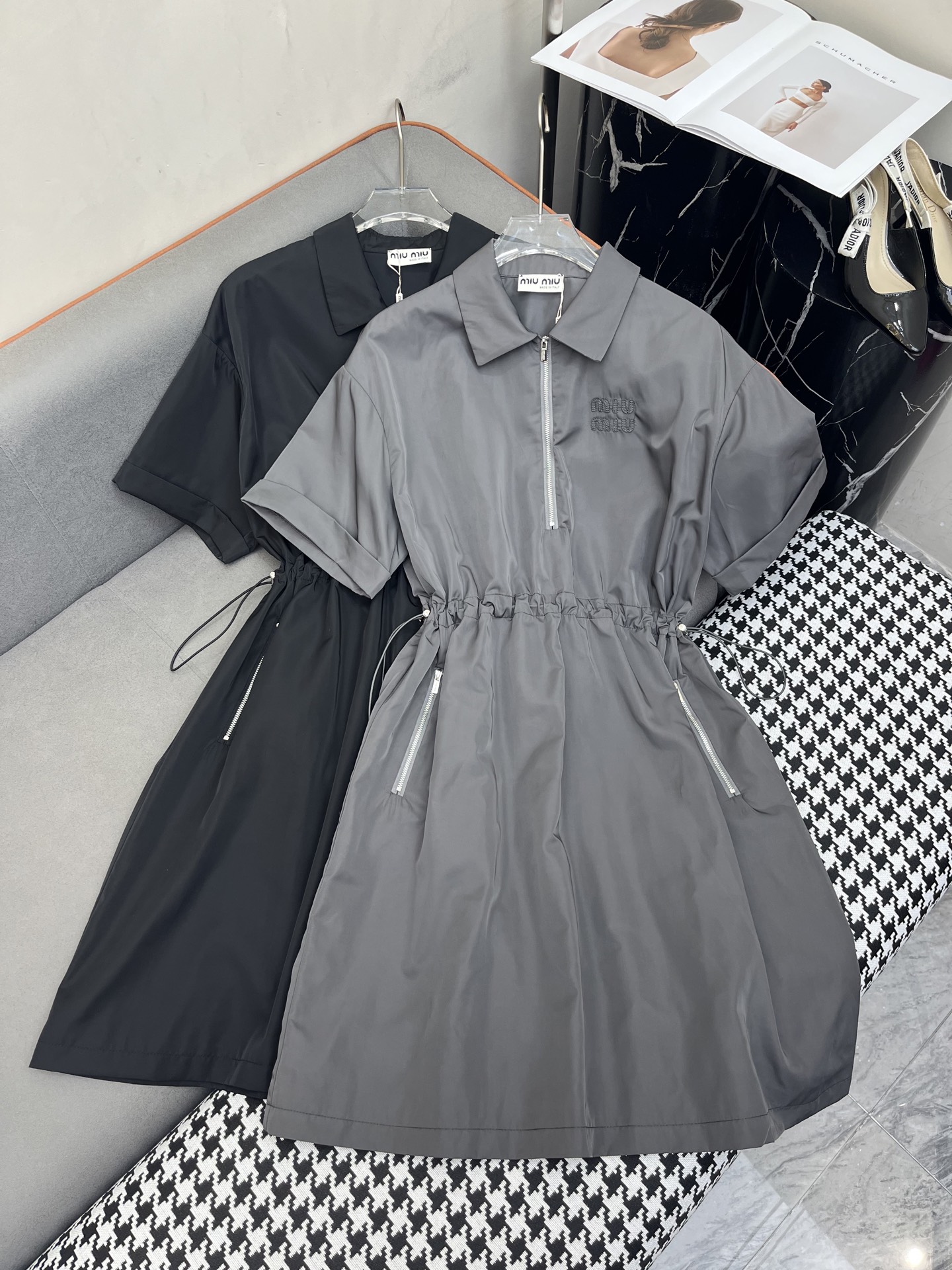 Miu Miu 25SS Embroidered Letter Dress - Drawstring Waist, High Quality 2 i1747732701912 3072 0 0