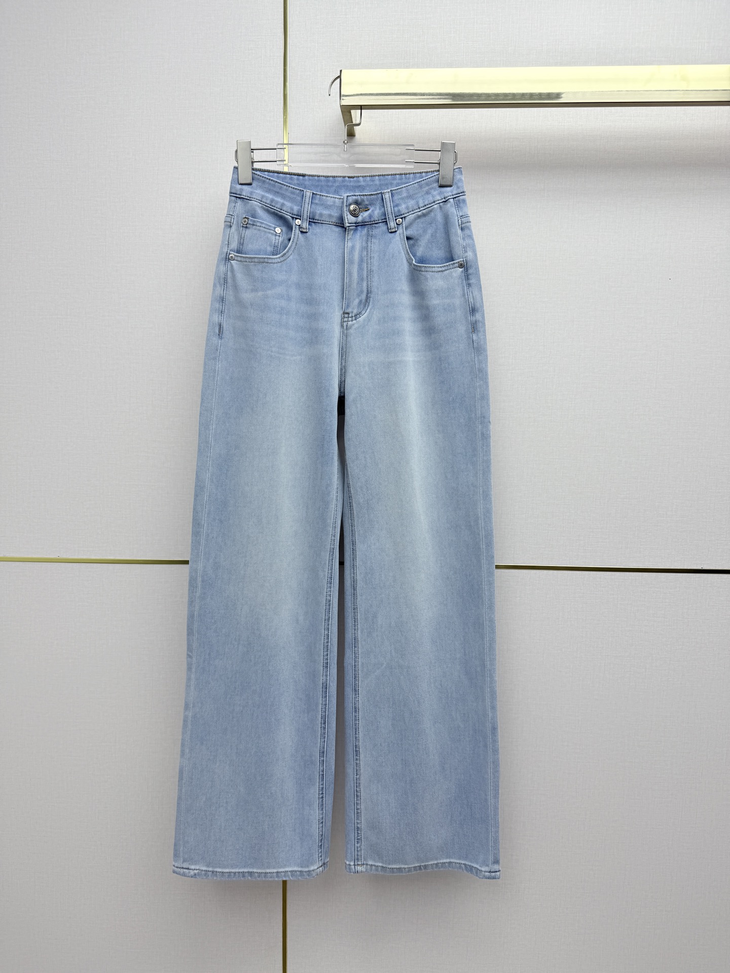 chanel rhinestone double c pocket straight jeans