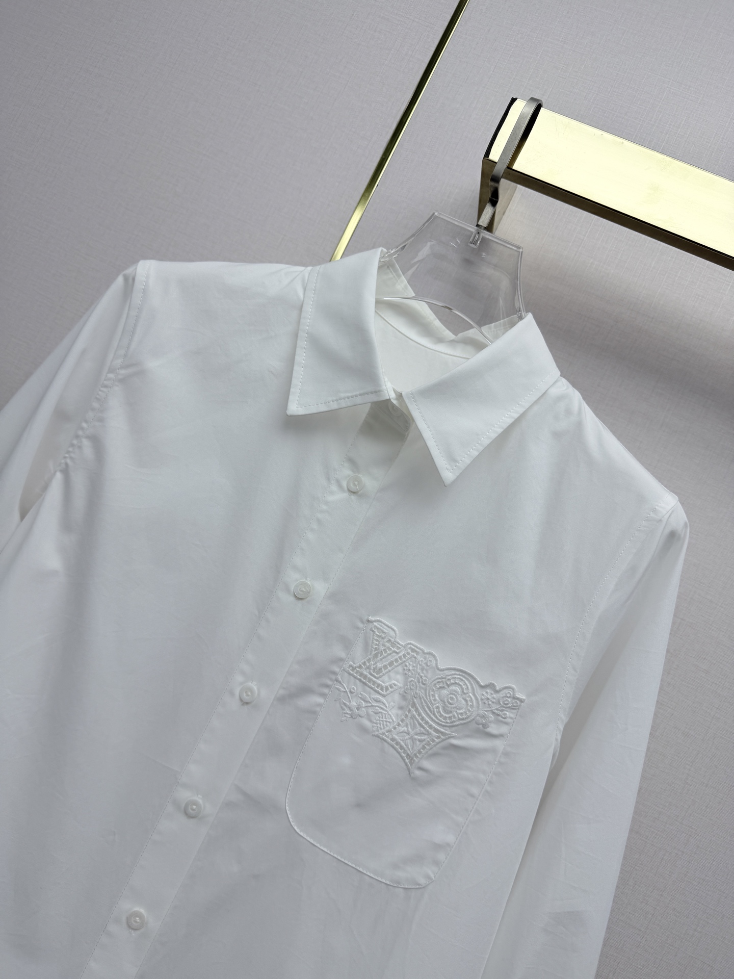Louis Vuitton Scalloped Lace Trim Cotton Shirt