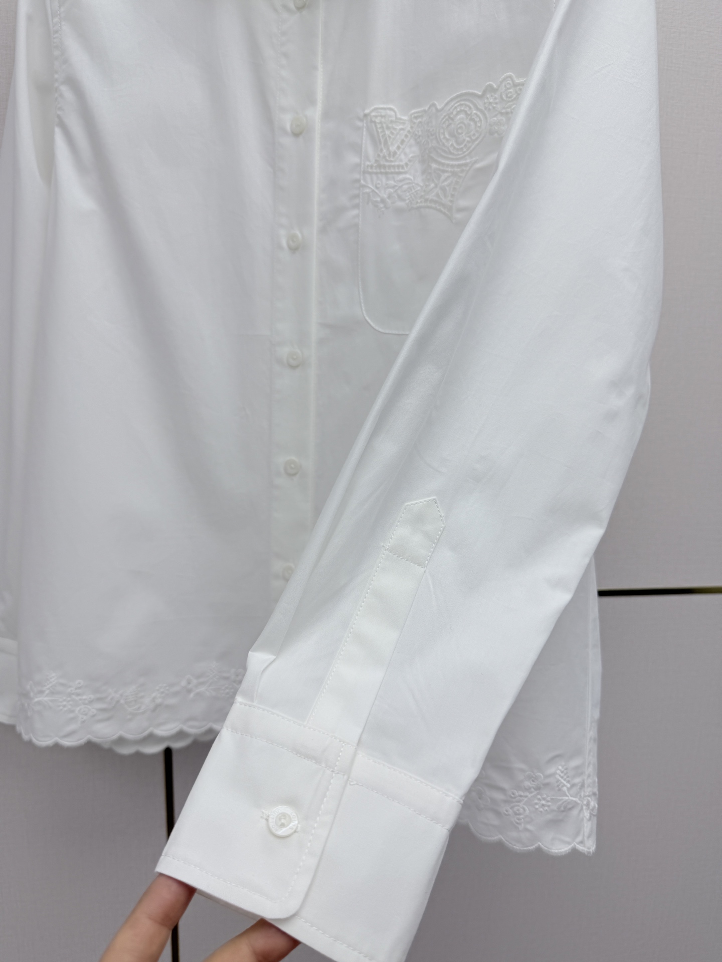 Louis Vuitton Scalloped Lace Trim Cotton Shirt