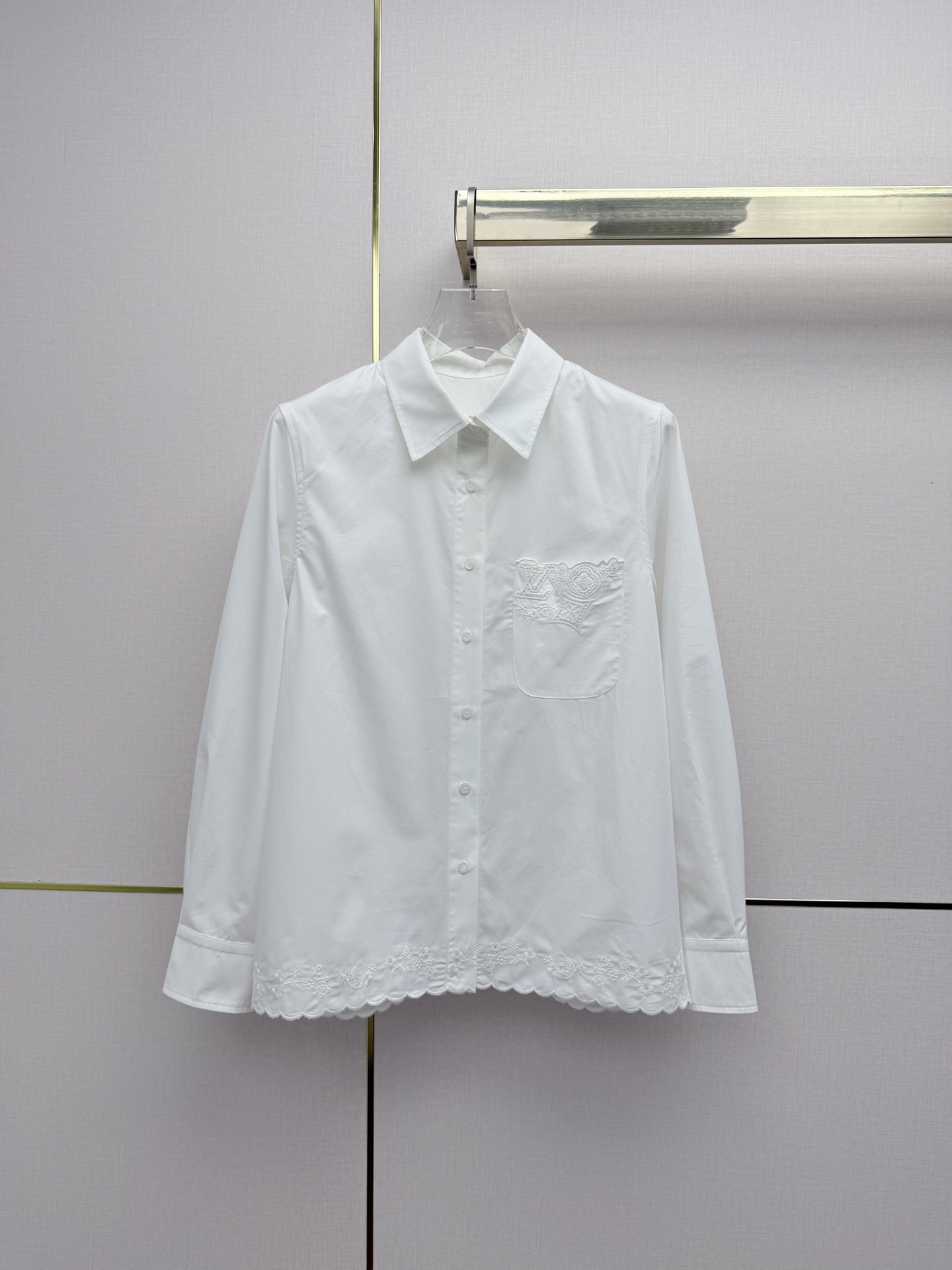 Louis Vuitton Scalloped Lace Trim Cotton Shirt