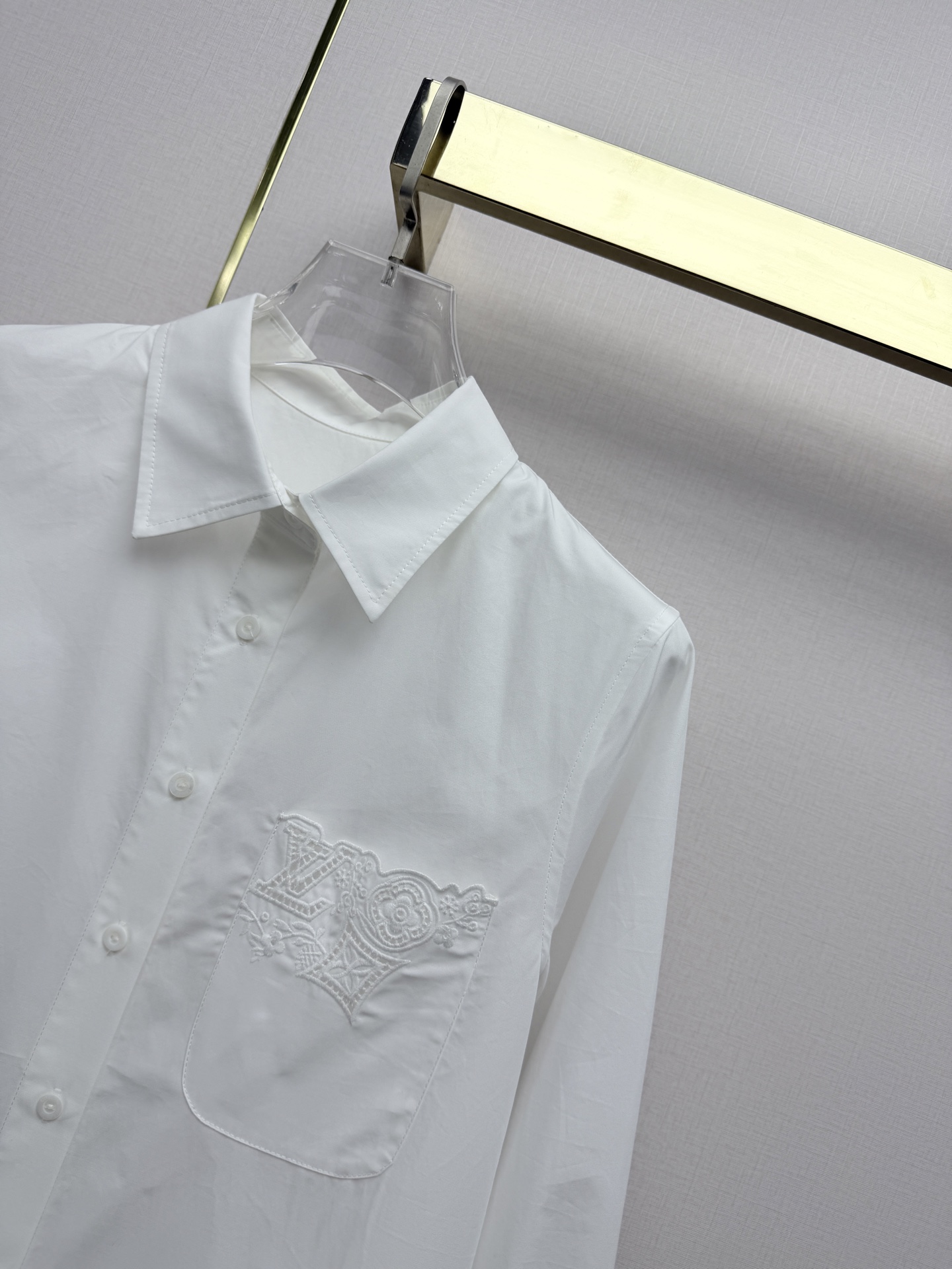 Louis Vuitton Scalloped Lace Trim Cotton Shirt