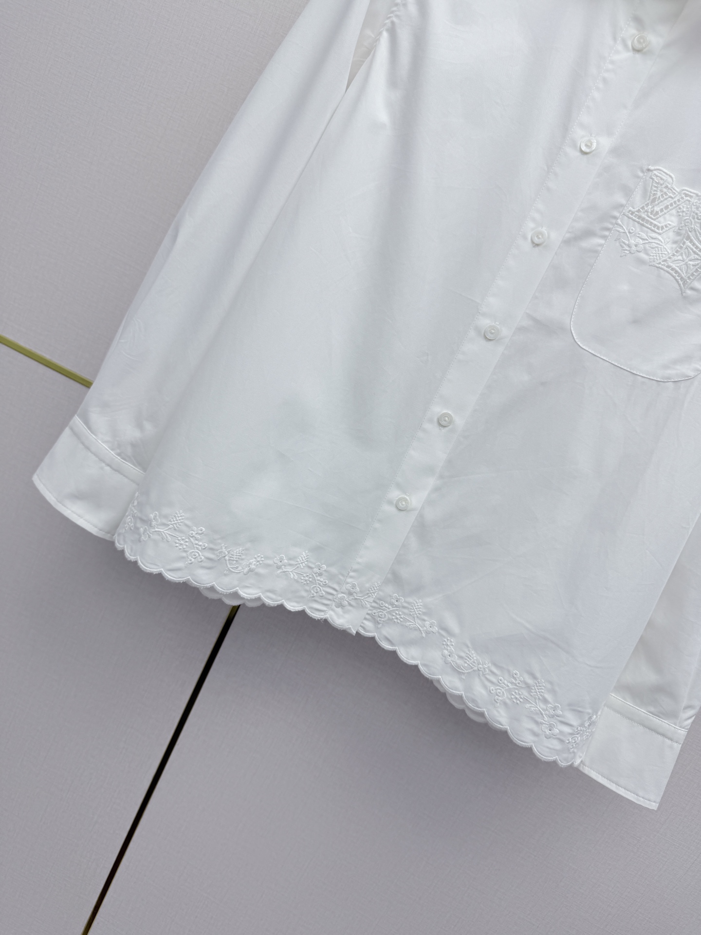 Louis Vuitton Scalloped Lace Trim Cotton Shirt