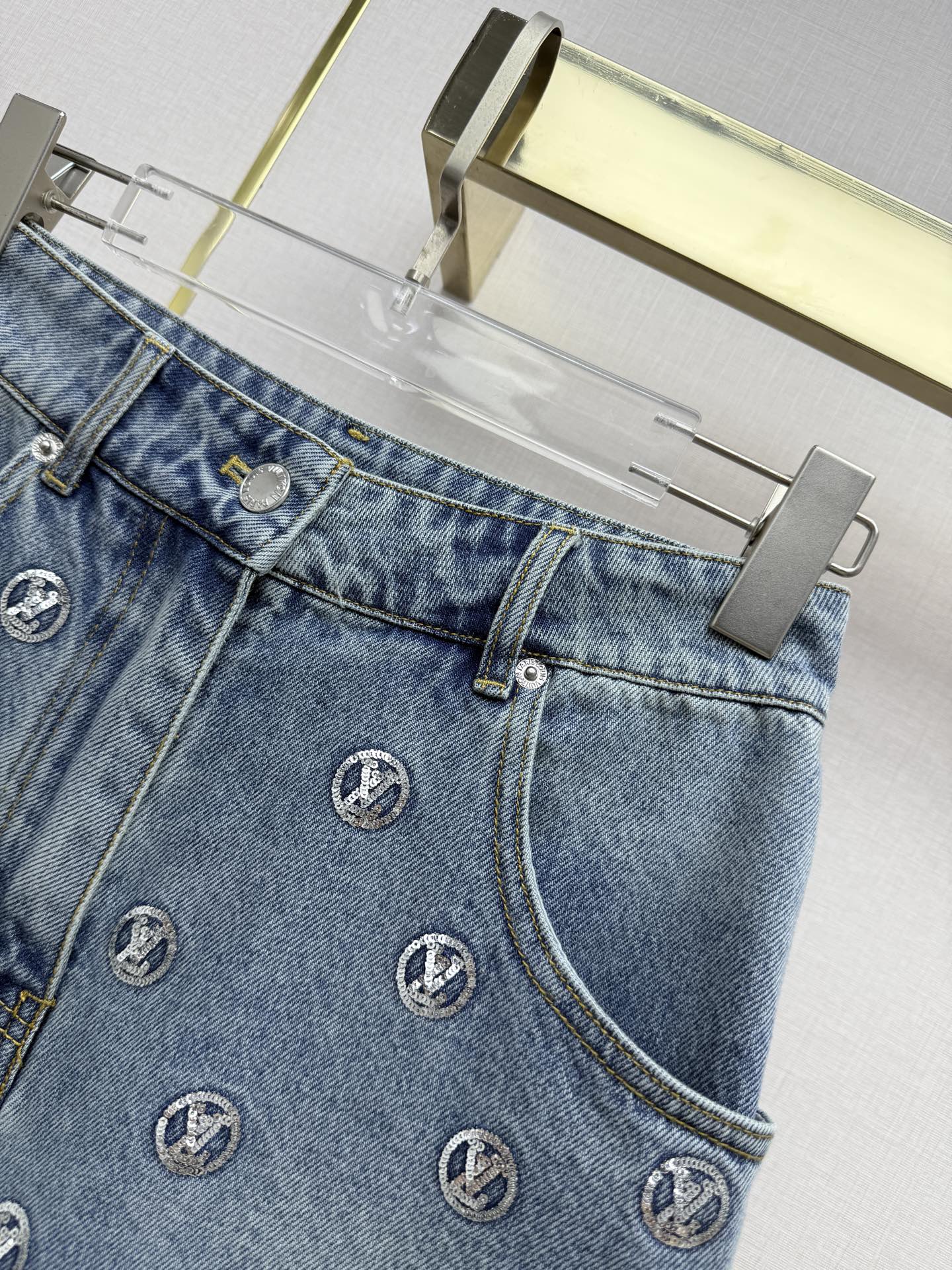 Louis Vuitton Embroidered Monogram Denim Shorts