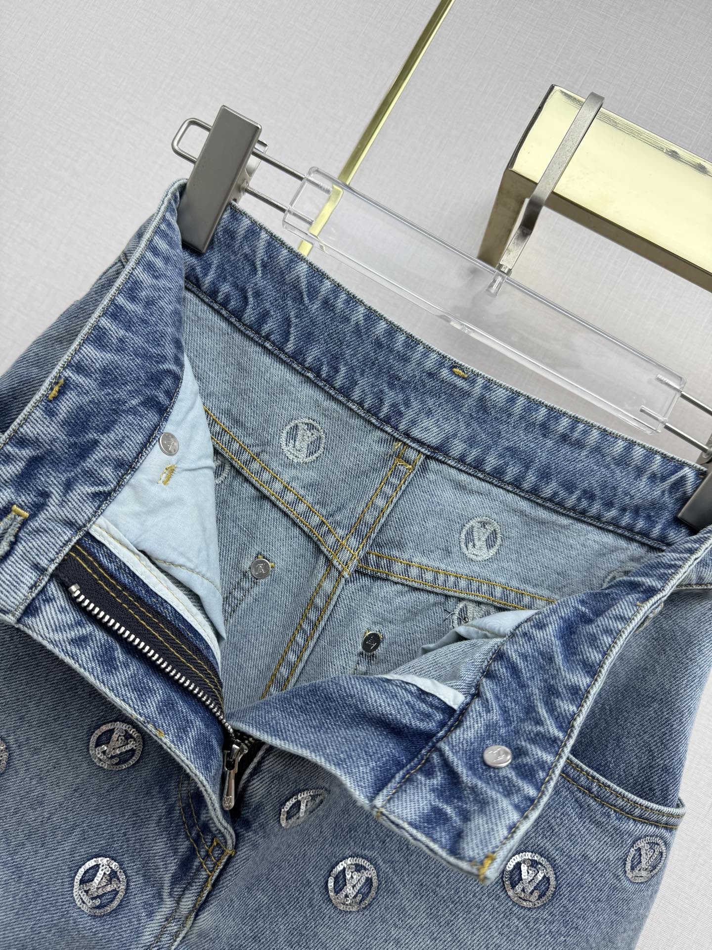 Louis Vuitton Embroidered Monogram Denim Shorts