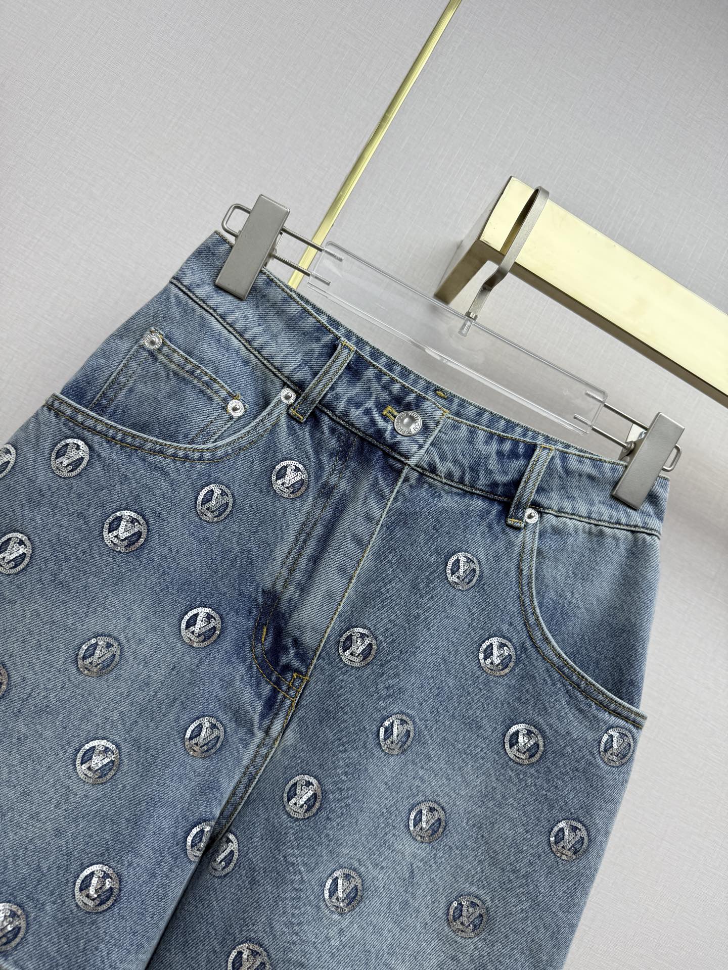 Louis Vuitton Embroidered Monogram Denim Shorts