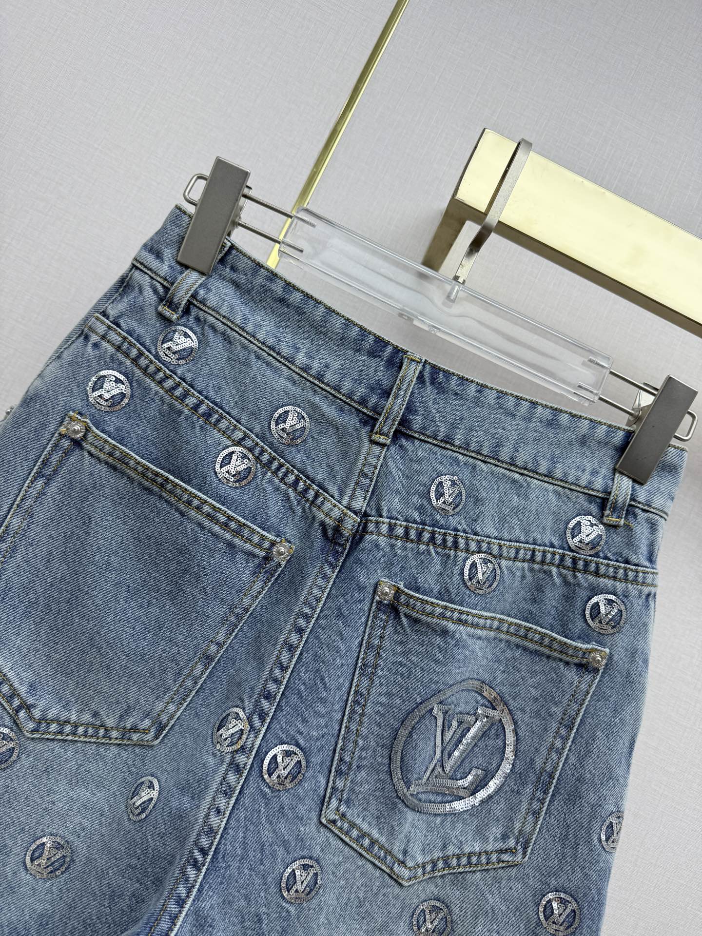 Louis Vuitton Embroidered Monogram Denim Shorts