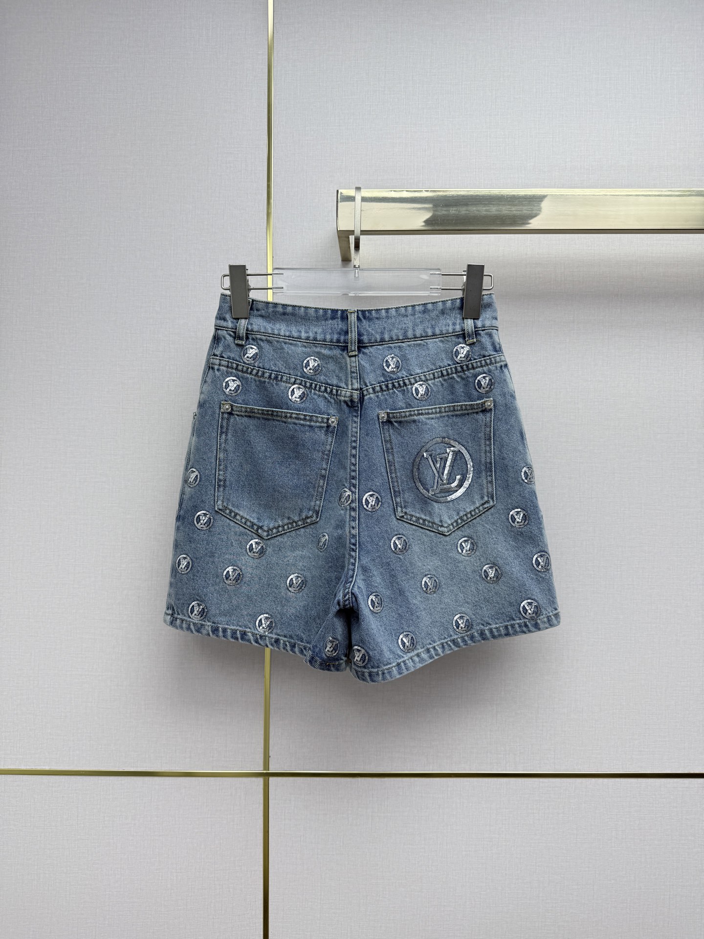 Louis Vuitton Embroidered Monogram Denim Shorts