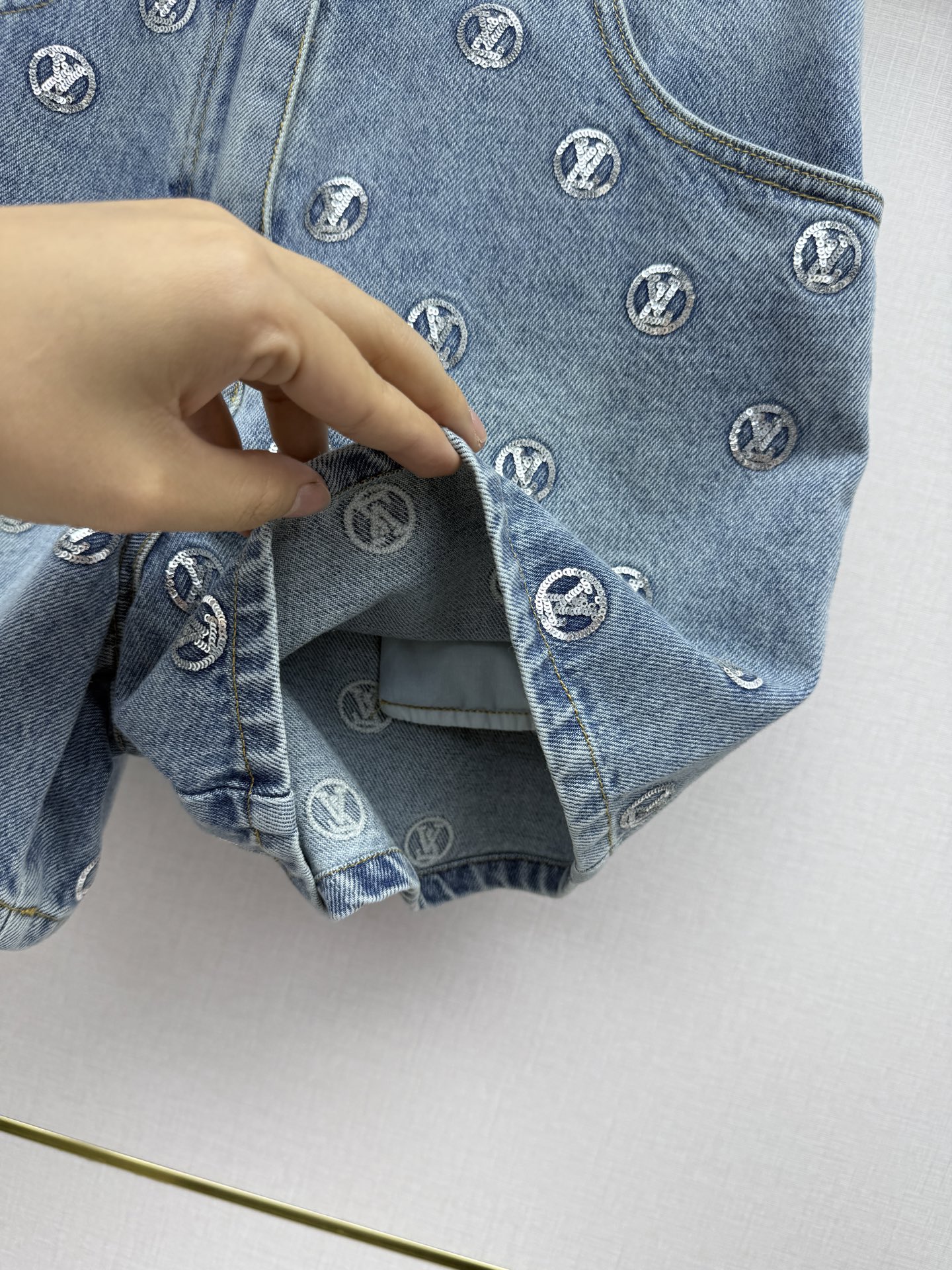 Louis Vuitton Embroidered Monogram Denim Shorts
