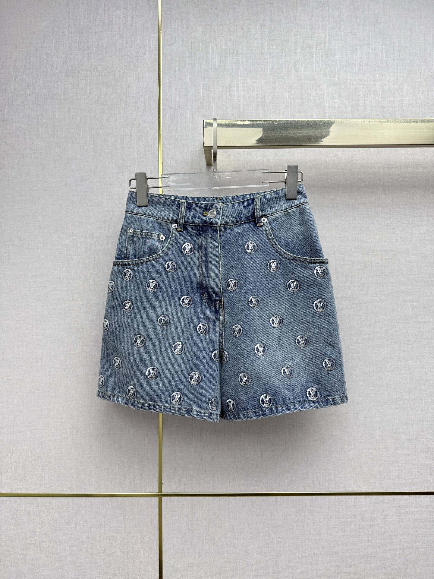 Louis Vuitton Embroidered Monogram Denim Shorts