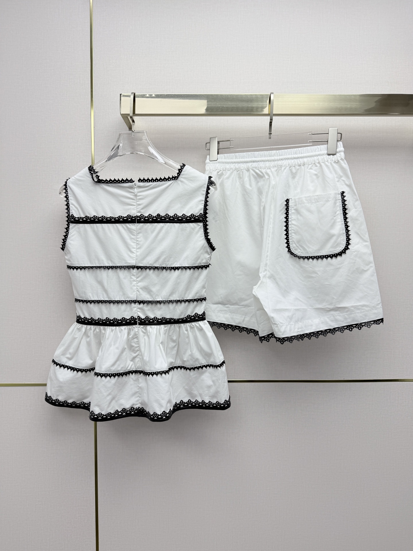 LV Black Lace Trim Sleeveless Top Drawstring Short