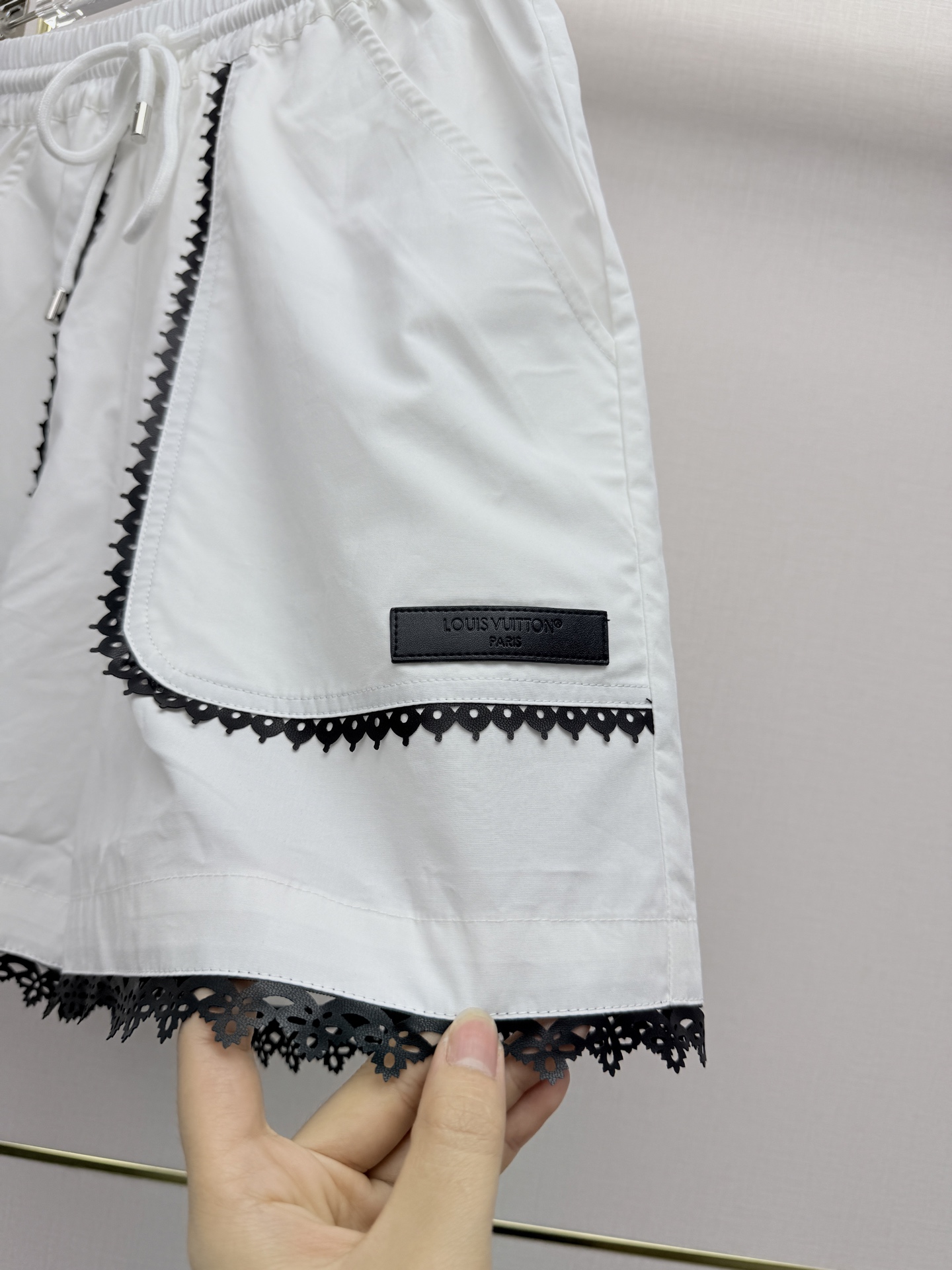 LV Black Lace Trim Sleeveless Top Drawstring Short