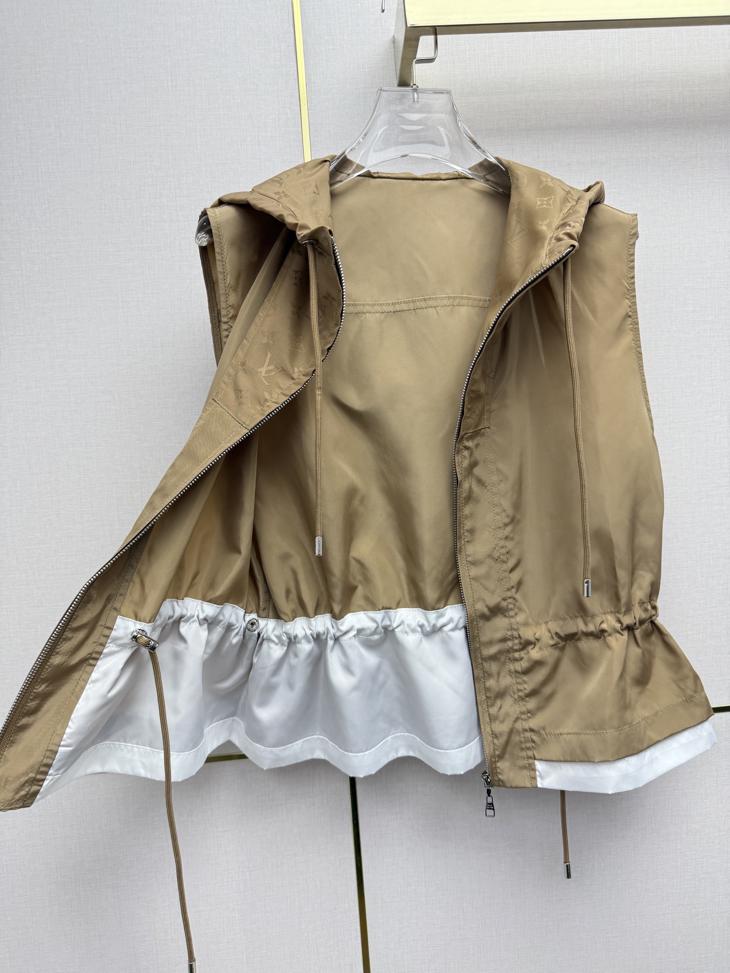 LV Hooded Gilet Waist-Cinching Sleeveless Jacket