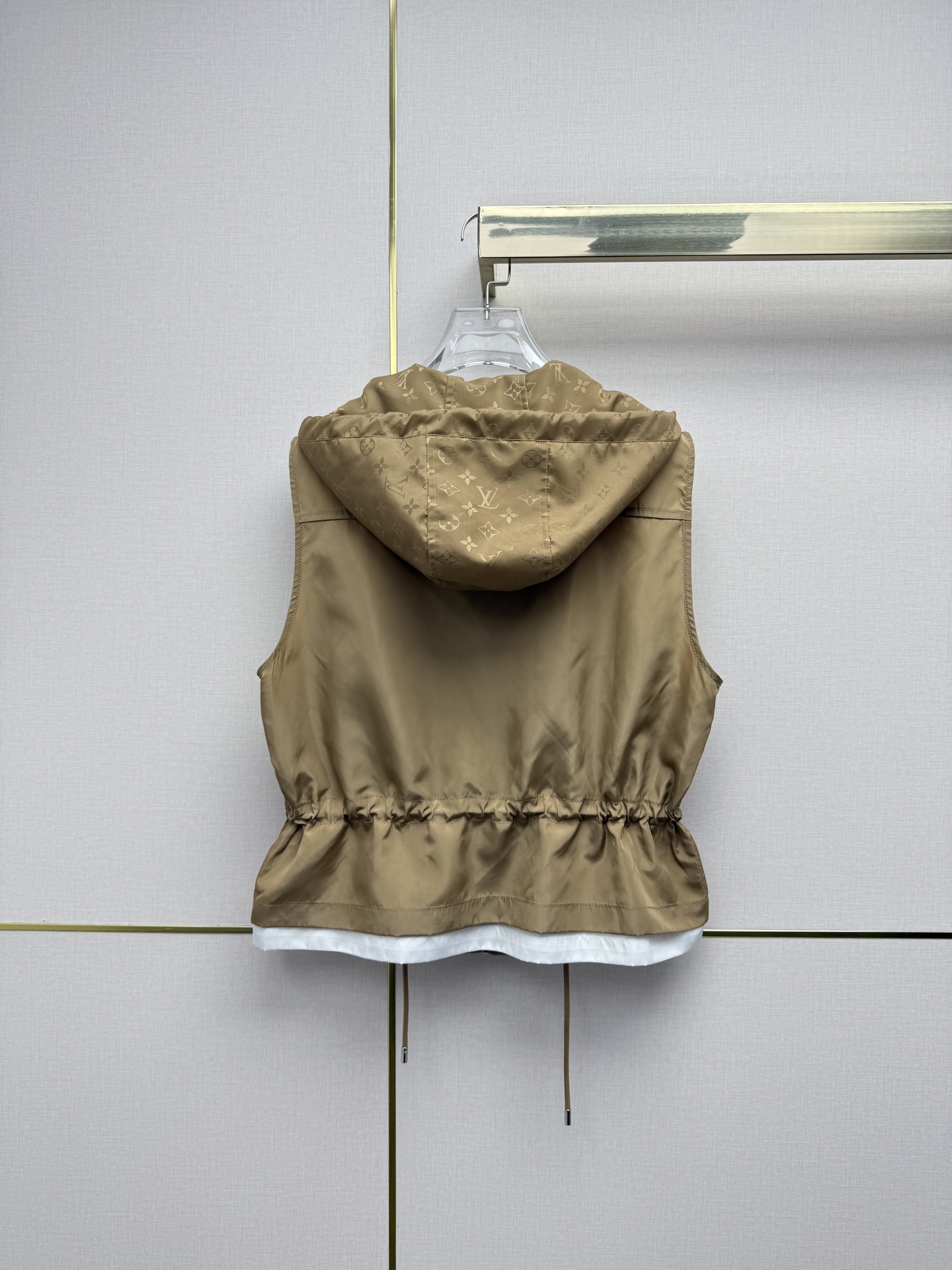 LV Hooded Gilet Waist-Cinching Sleeveless Jacket