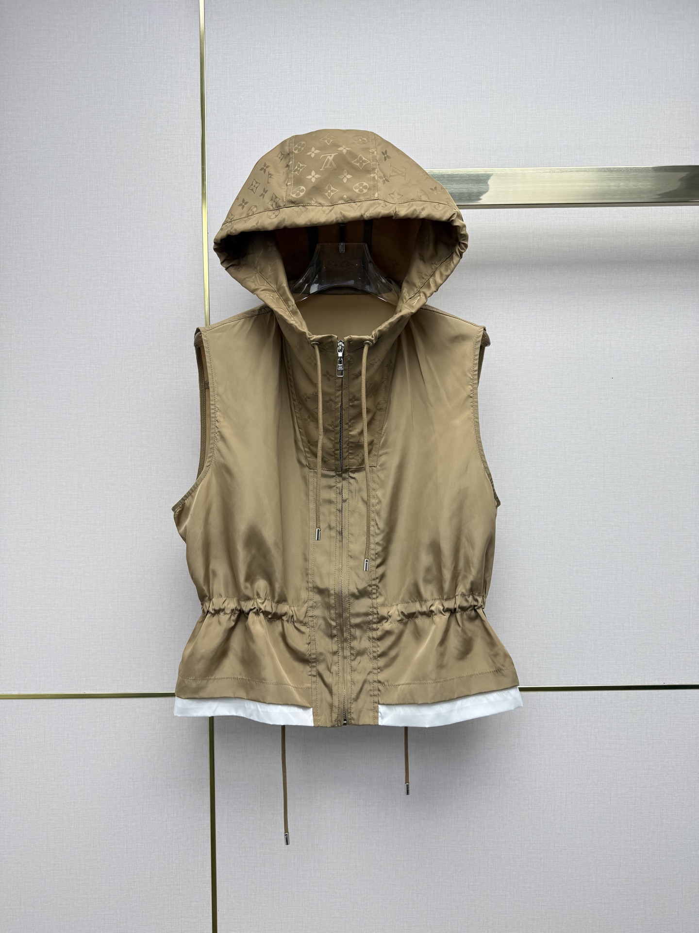 LV Hooded Gilet Waist-Cinching Sleeveless Jacket