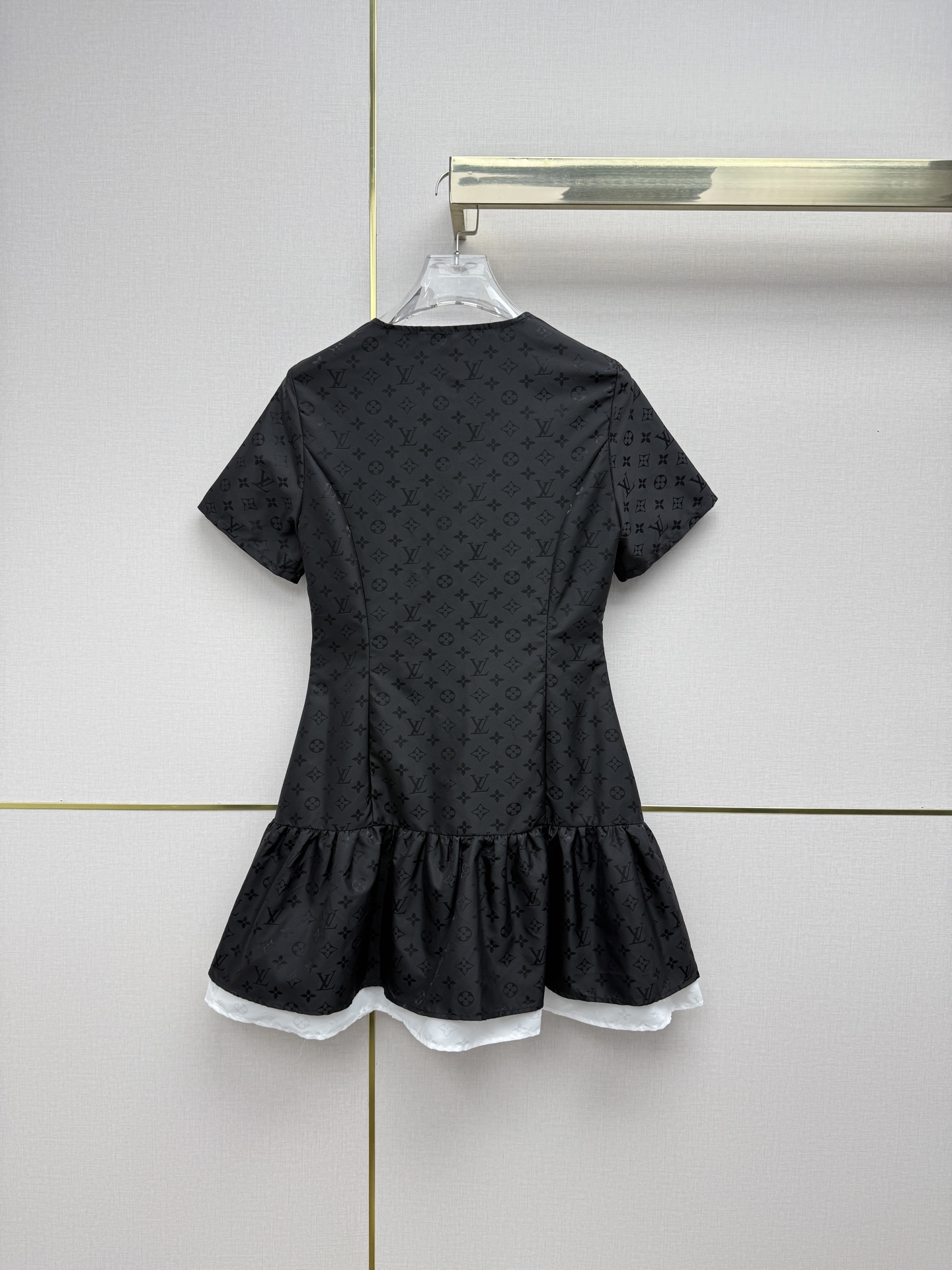 LV Embossed Logo Front Zip Short Sleeve Mini Dress