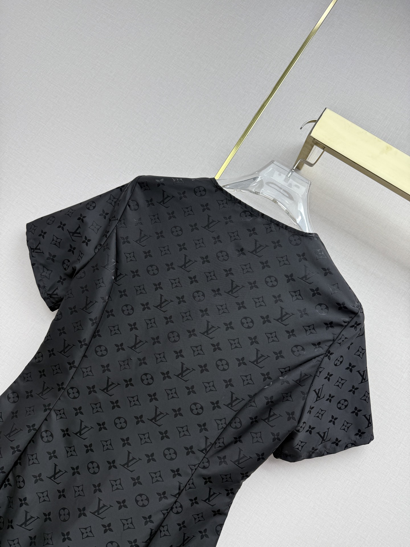 LV Embossed Logo Front Zip Short Sleeve Mini Dress