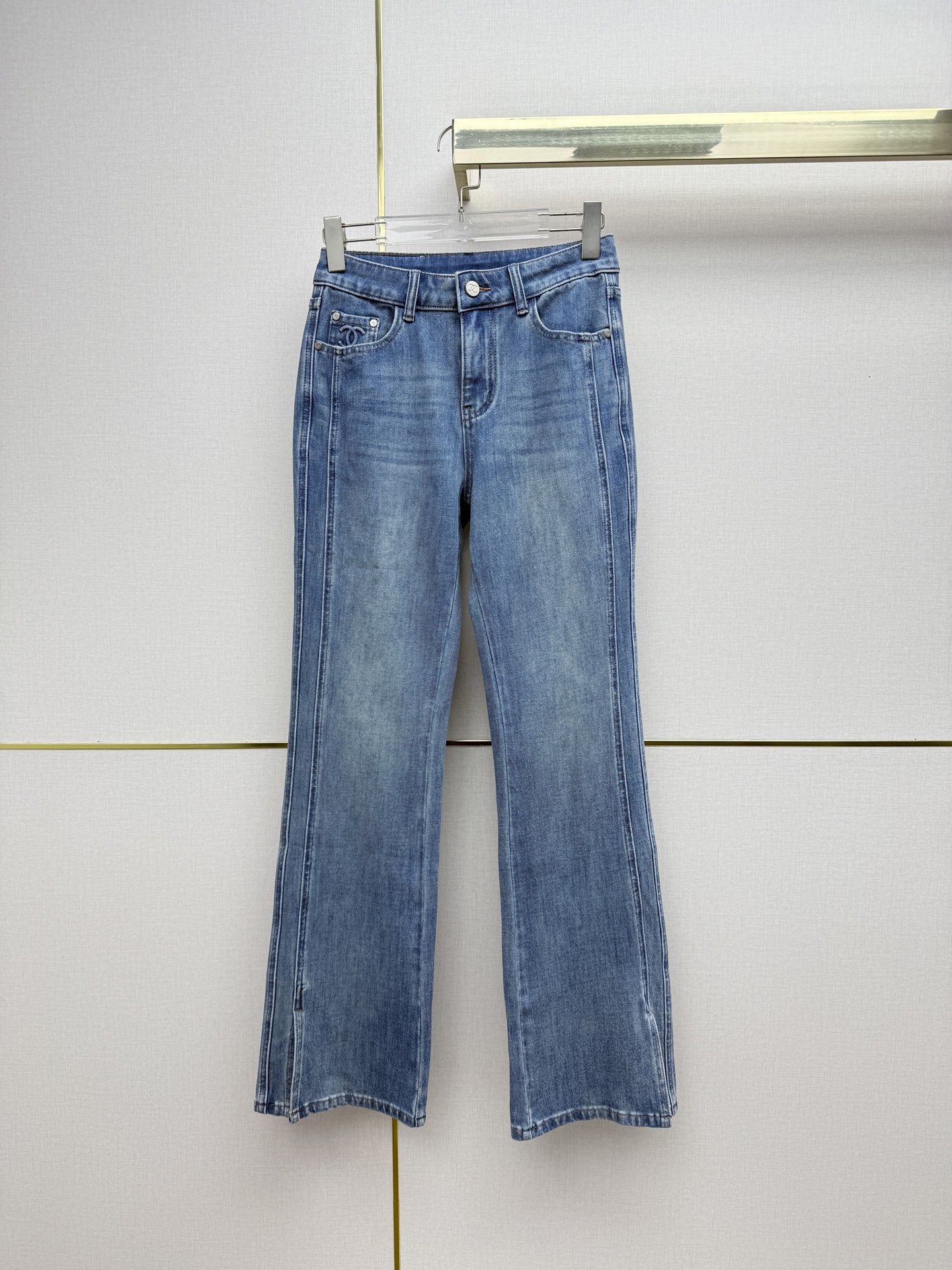 chanel double c applique micro flare jeans