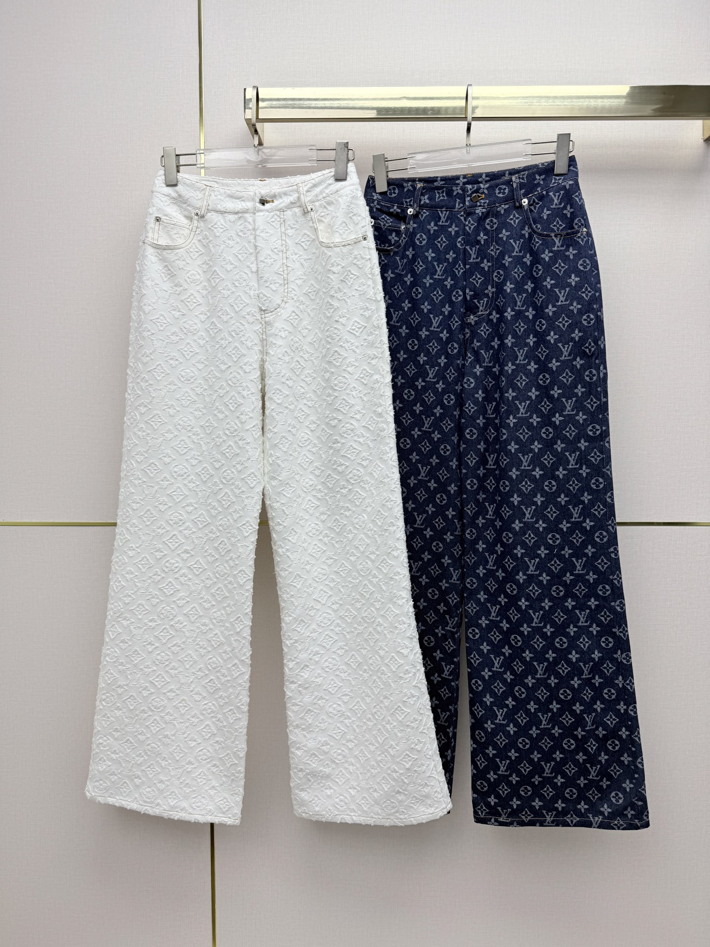 louis vuitton monogram jacquard wide leg jeans