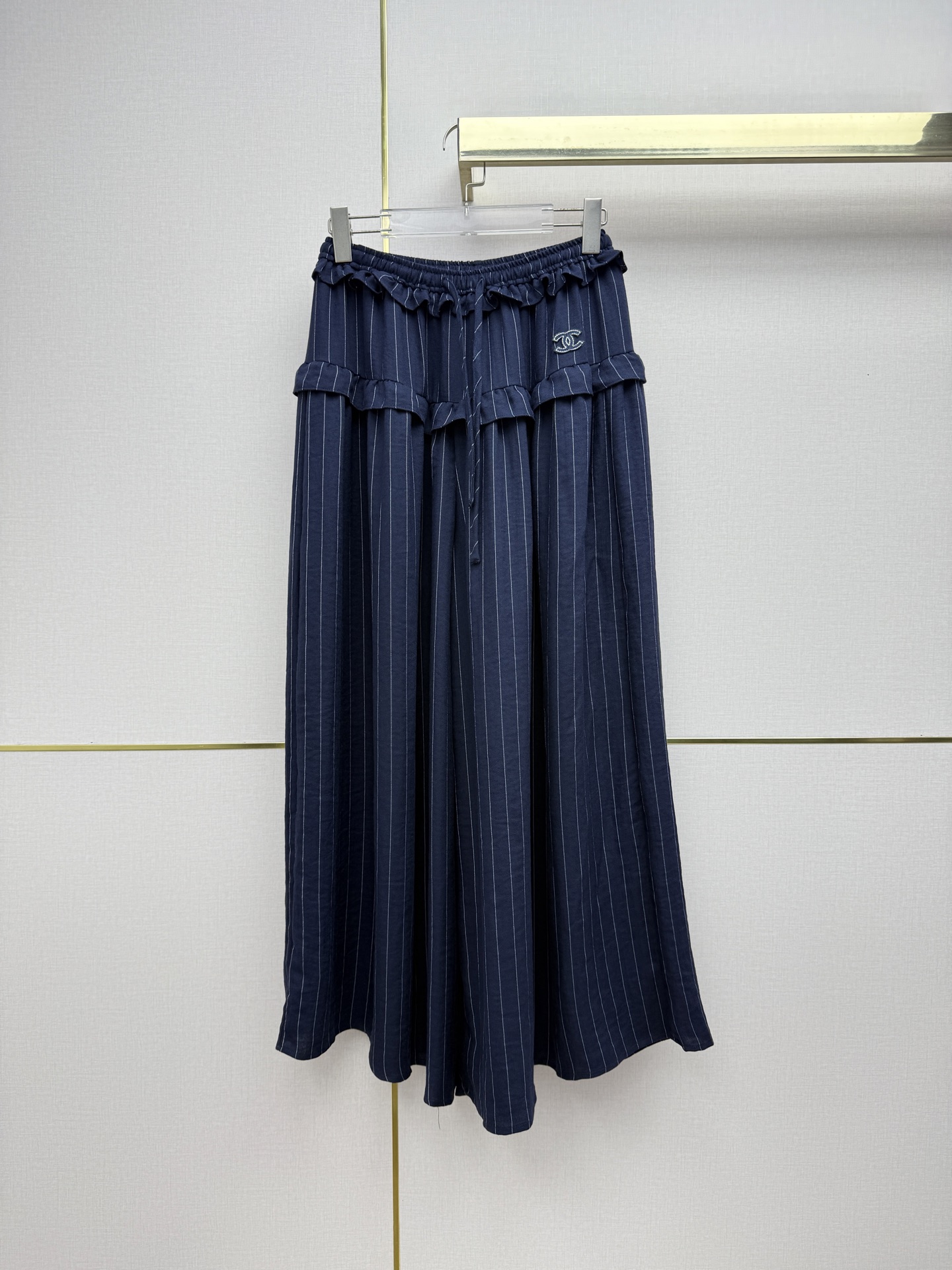 chanel double c embroidered ruffle wide leg pants