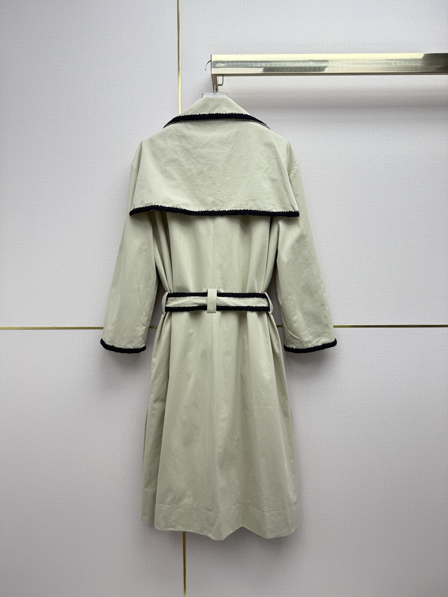 CHANEL Light Beige Braided Trim Belted Coat