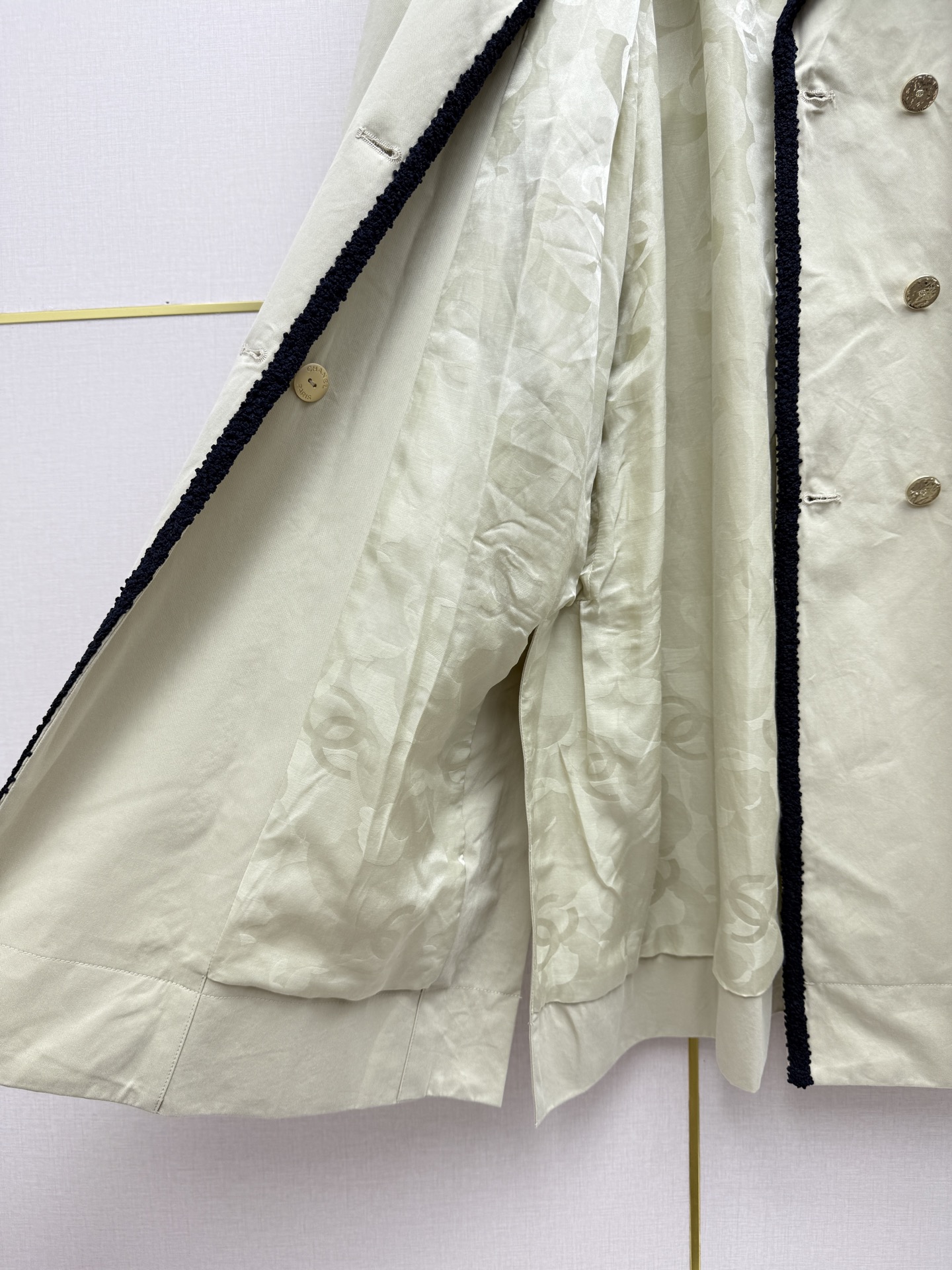 CHANEL Light Beige Braided Trim Belted Coat