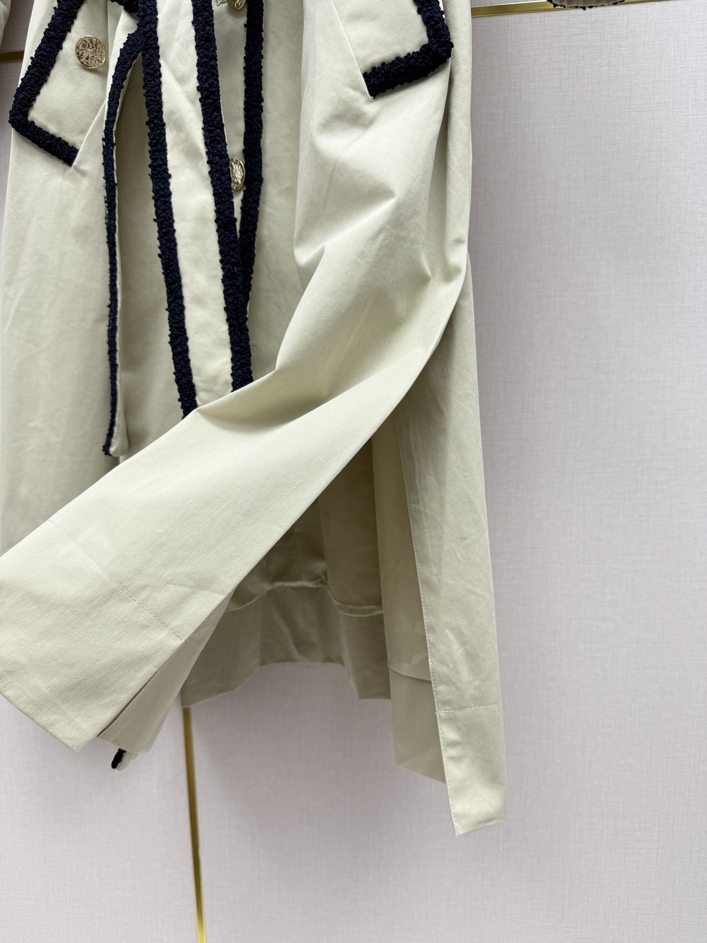 CHANEL Light Beige Braided Trim Belted Coat