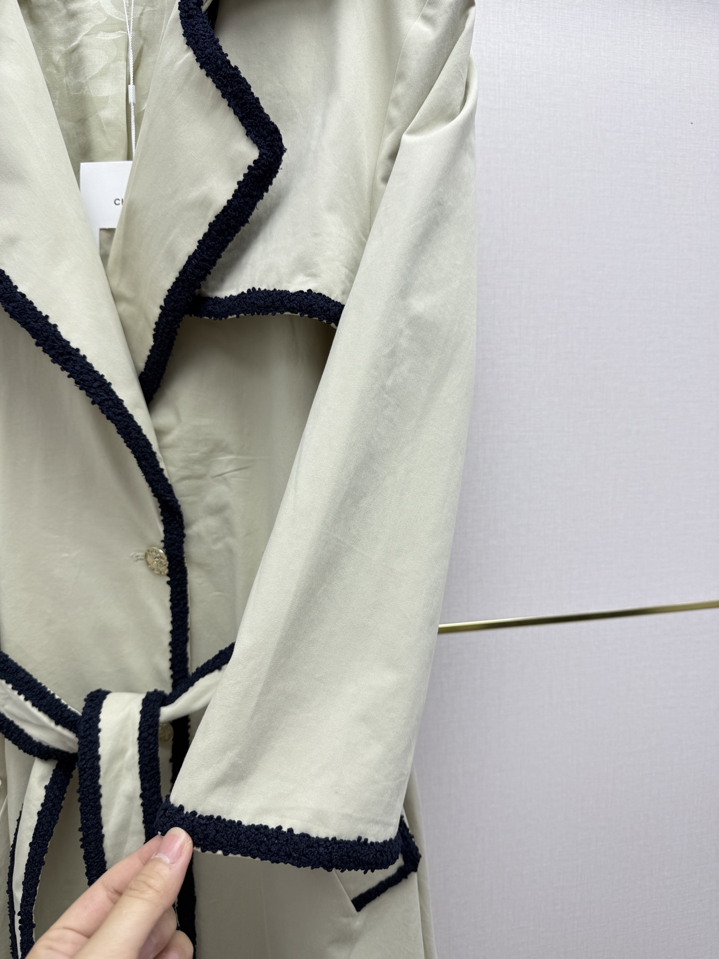 CHANEL Light Beige Braided Trim Belted Coat
