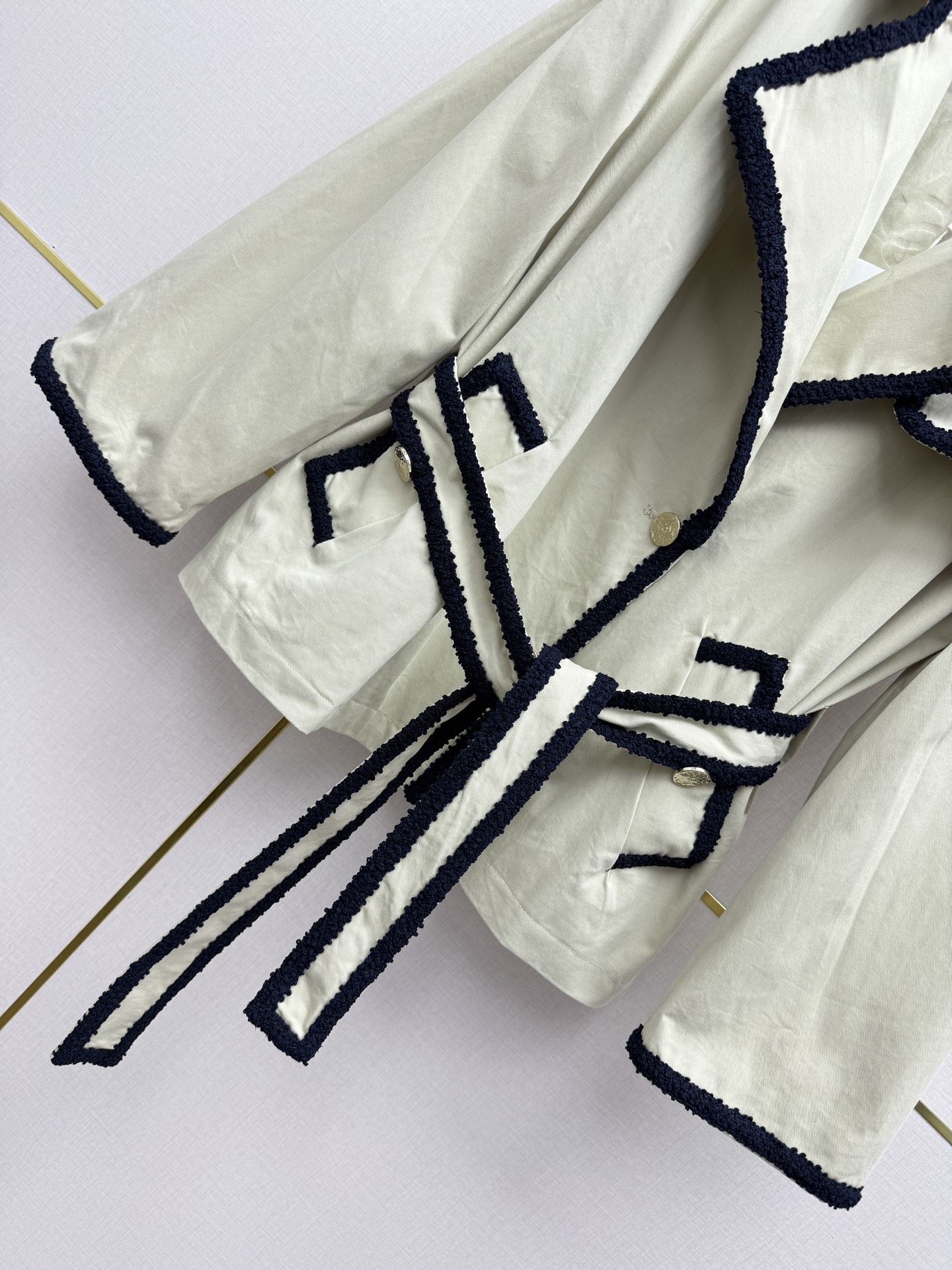 CHANEL Light Beige Braided Trim Belted Jacket