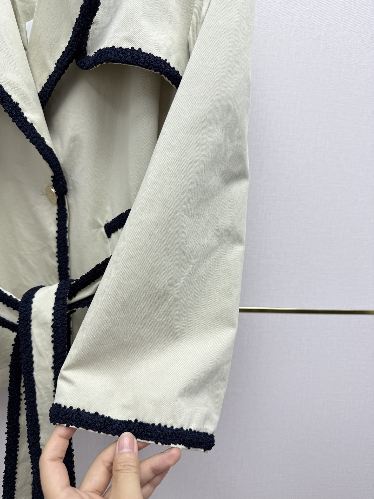 CHANEL Light Beige Braided Trim Belted Jacket