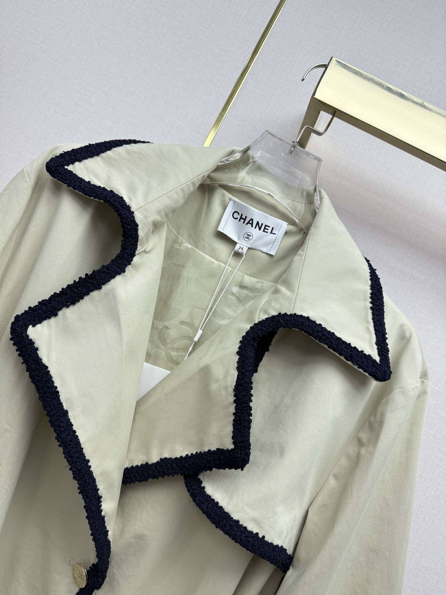 CHANEL Light Beige Braided Trim Belted Jacket