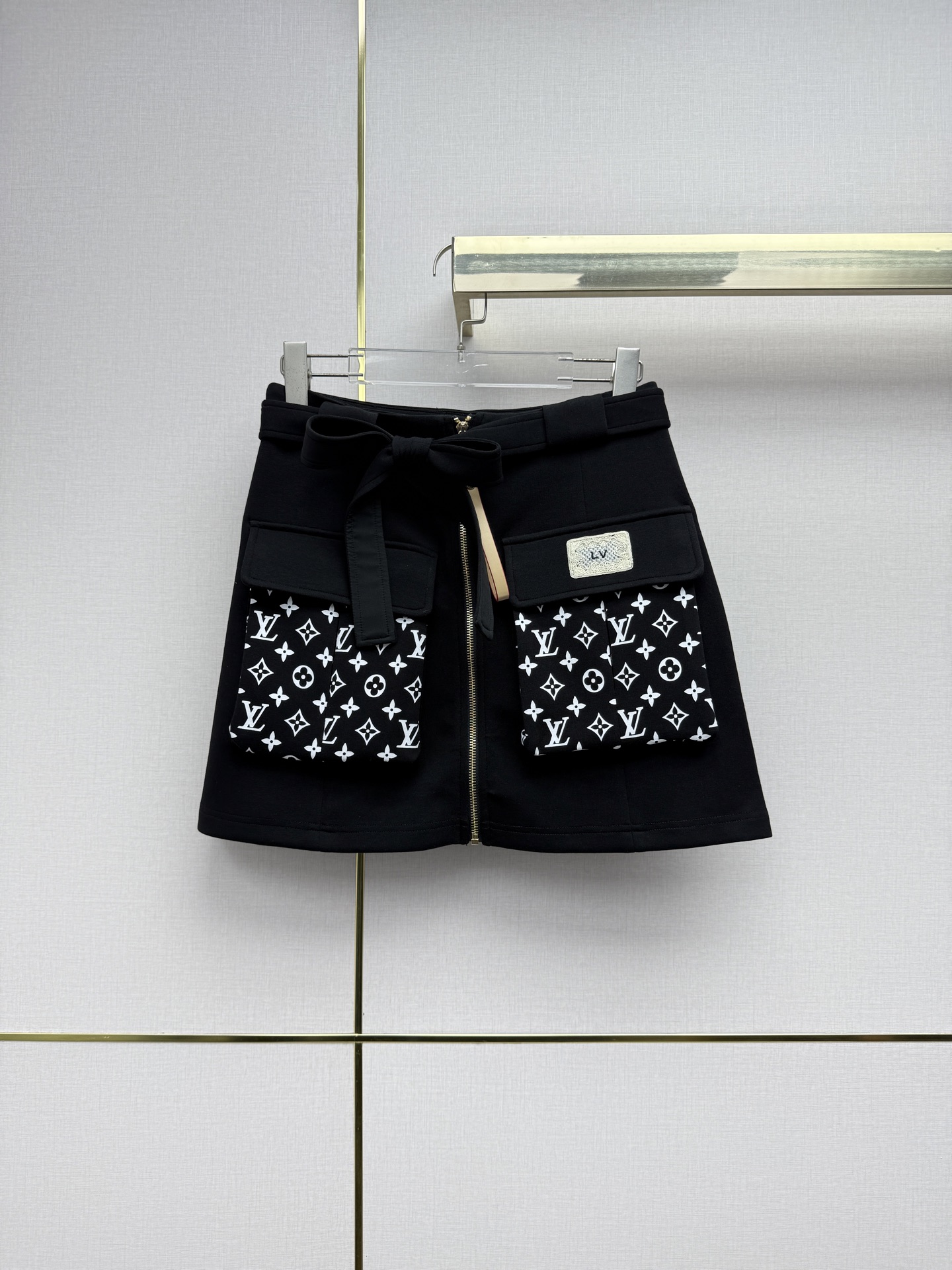 Louis Vuitton Black Belted Monogram Pocket Skirt