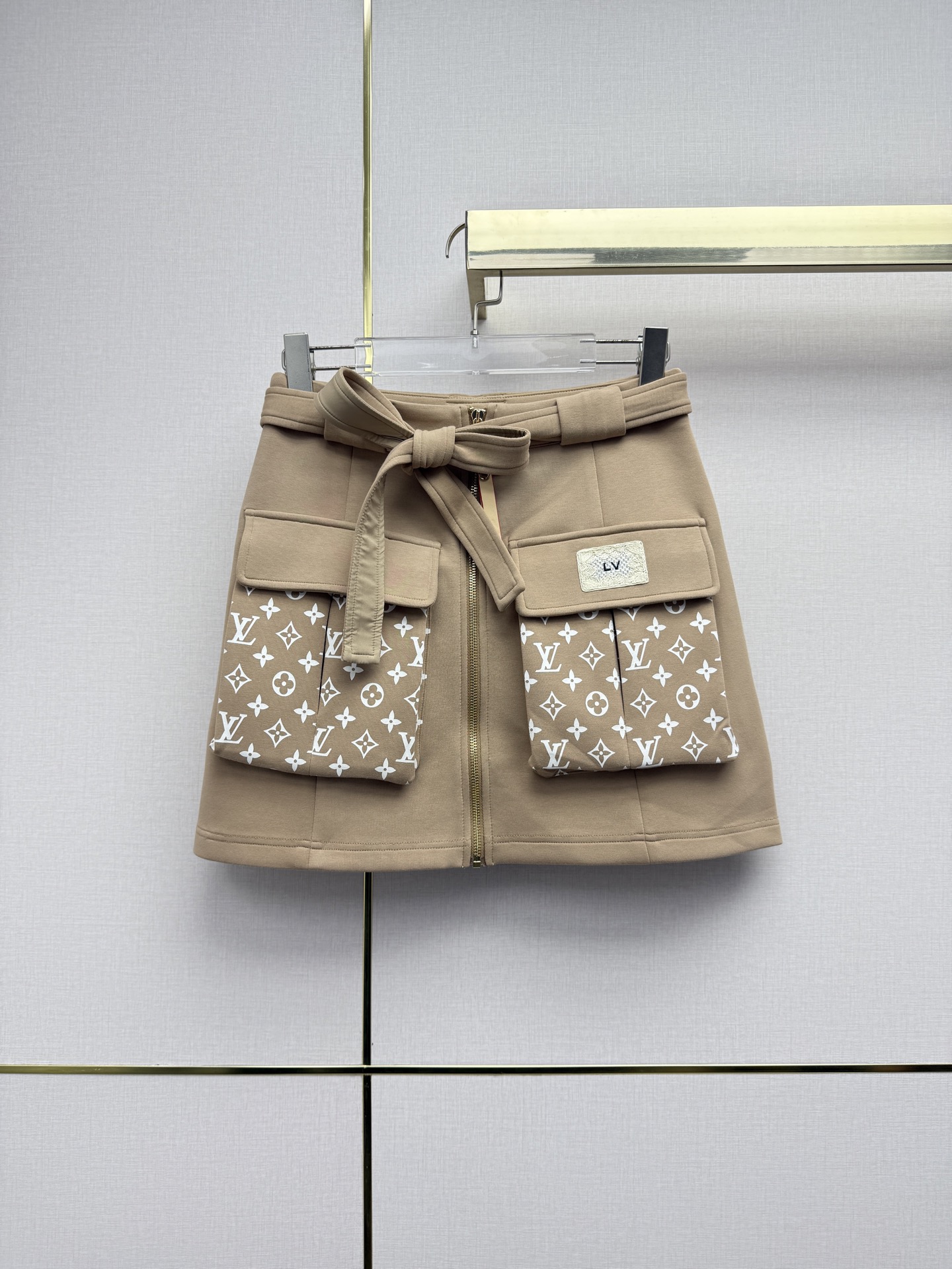 Louis Vuitton Tan Belted Monogram Pocket Skirt