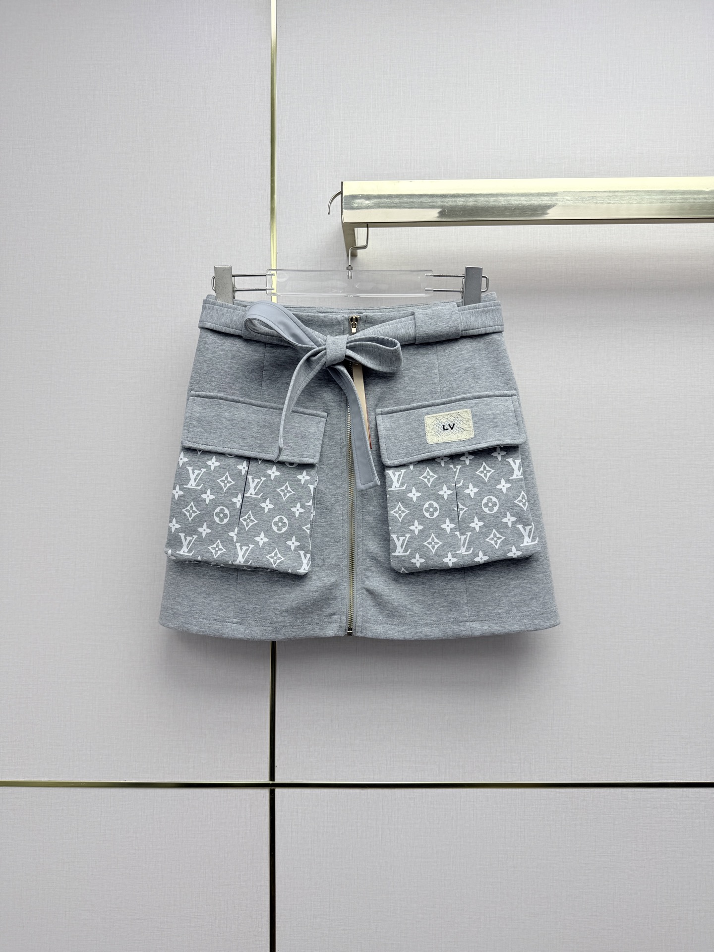 Louis Vuitton Gray Belted Monogram Pocket Skirt