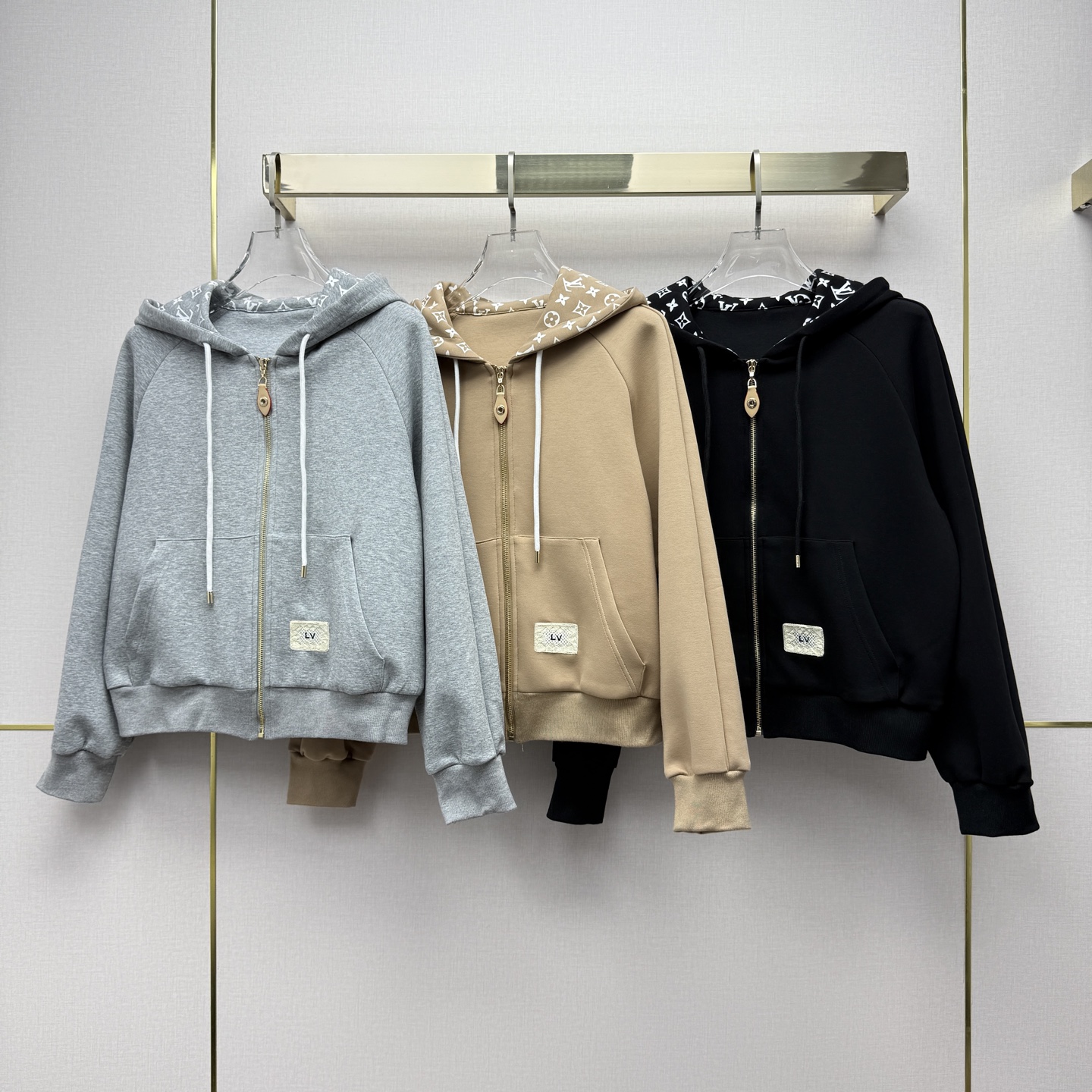 louis vuitton monogram accent zip up hoodie