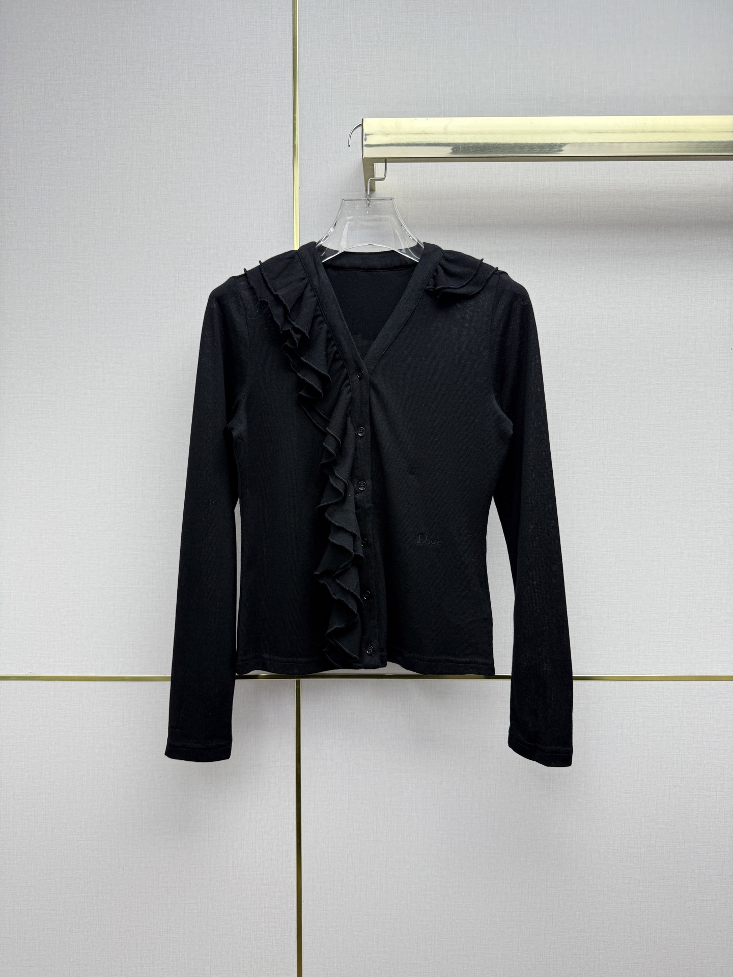 Dior Black Ruffle Trim Cardigan