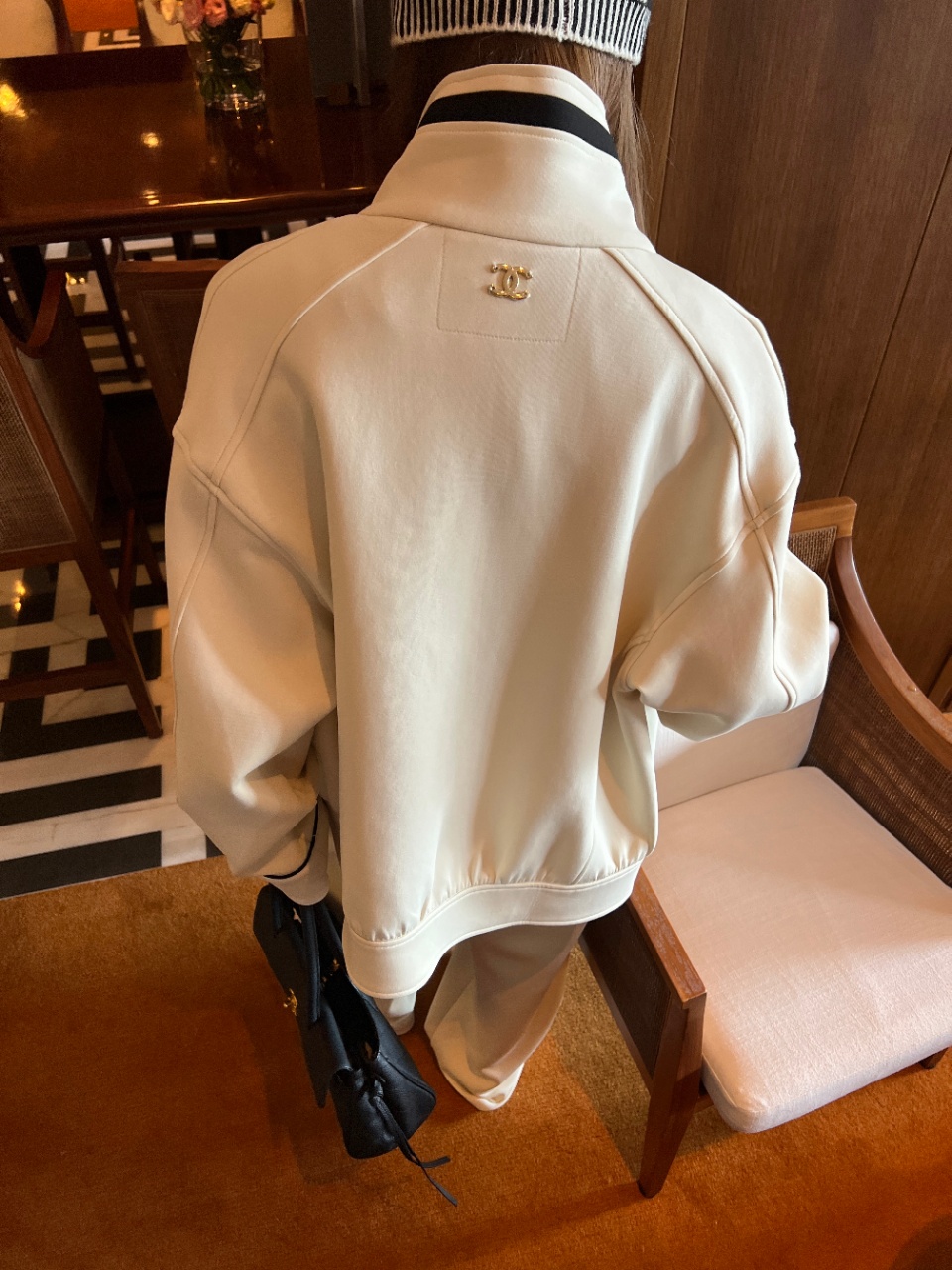 chanel double c zip jacket straight pants set