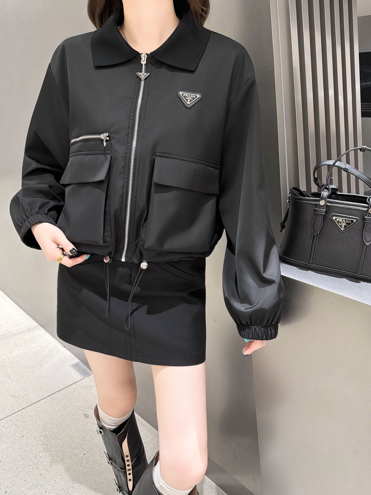Prada Black Jacket and Skirt Set