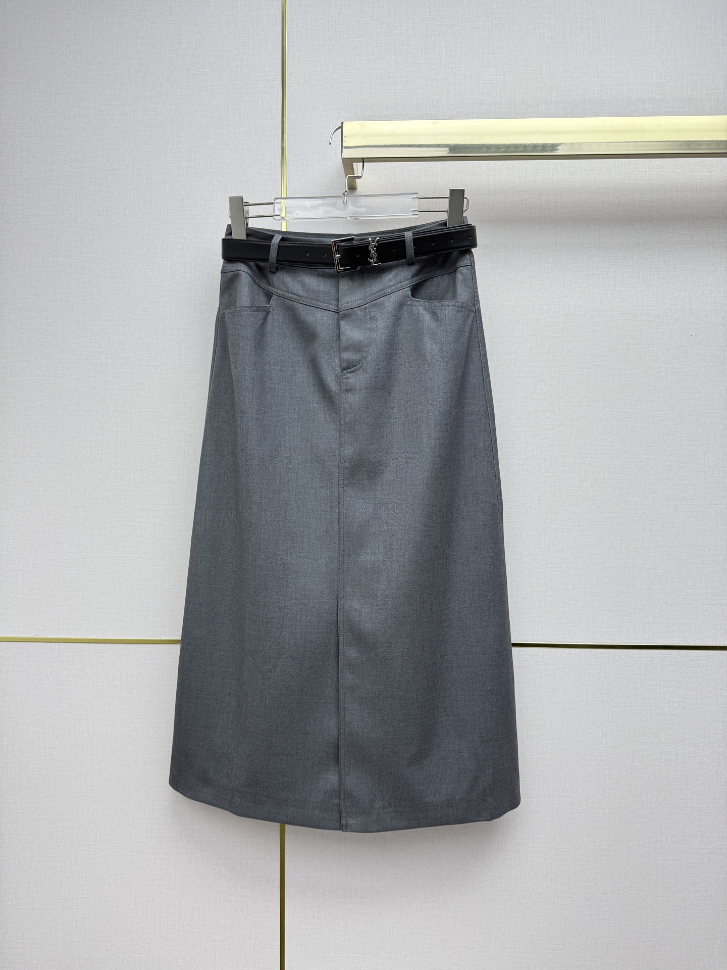 Saint Laurent Belted Pocket Midi Skirt