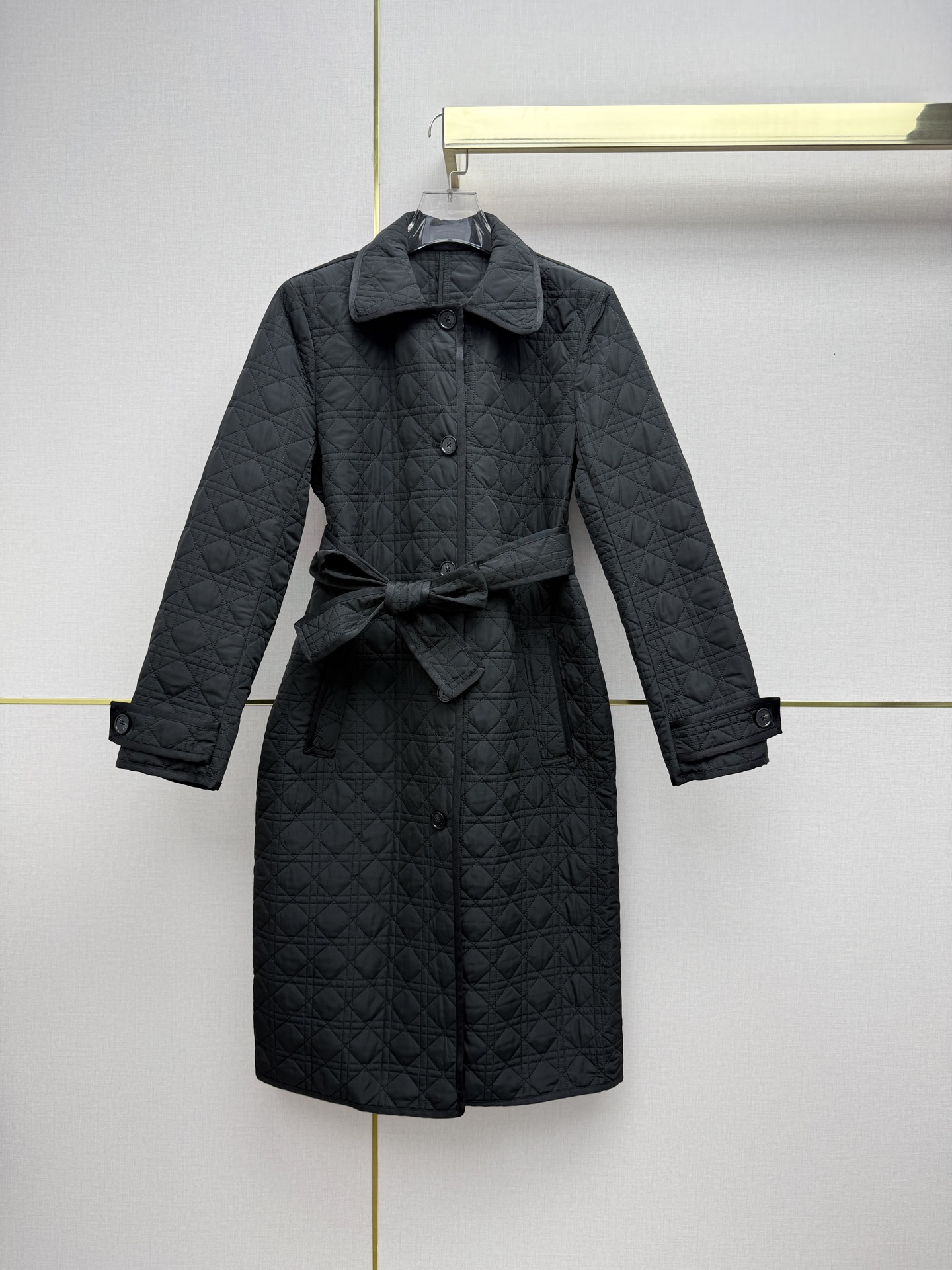 Dior Black Belted Quilted Coat