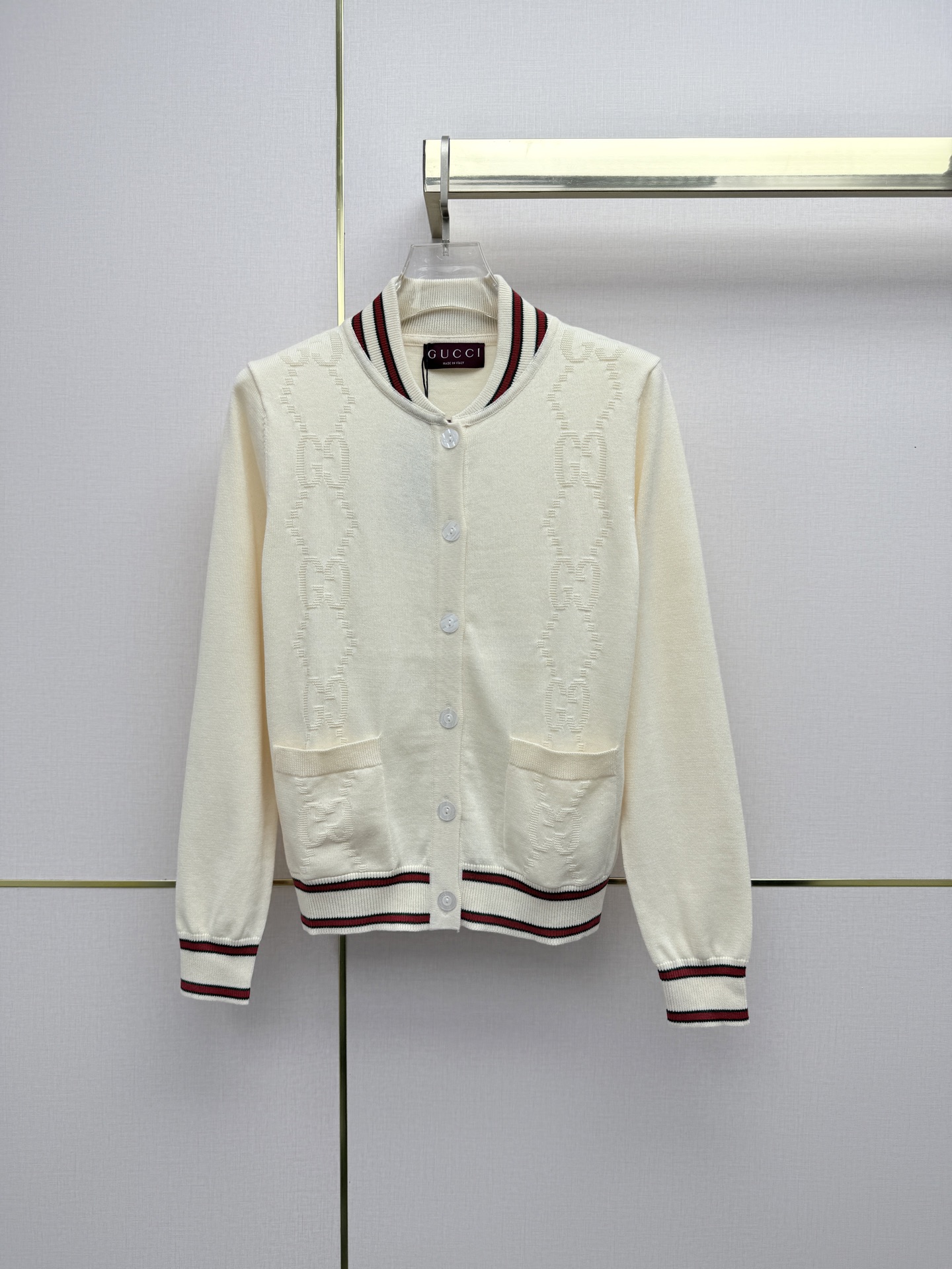 Gucci White Stripe Trim Button Cardigan